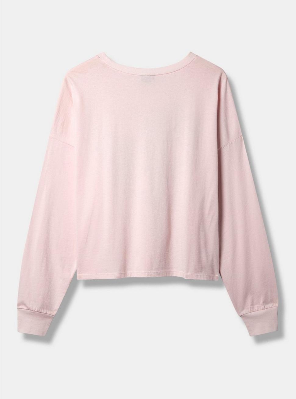 Heart Relaxed Fit Cotton Jersey Crew Neck Long Sleeve Crop Tee, PINK, alternate