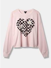 Heart Relaxed Fit Cotton Jersey Crew Neck Long Sleeve Crop Tee, PINK, hi-res