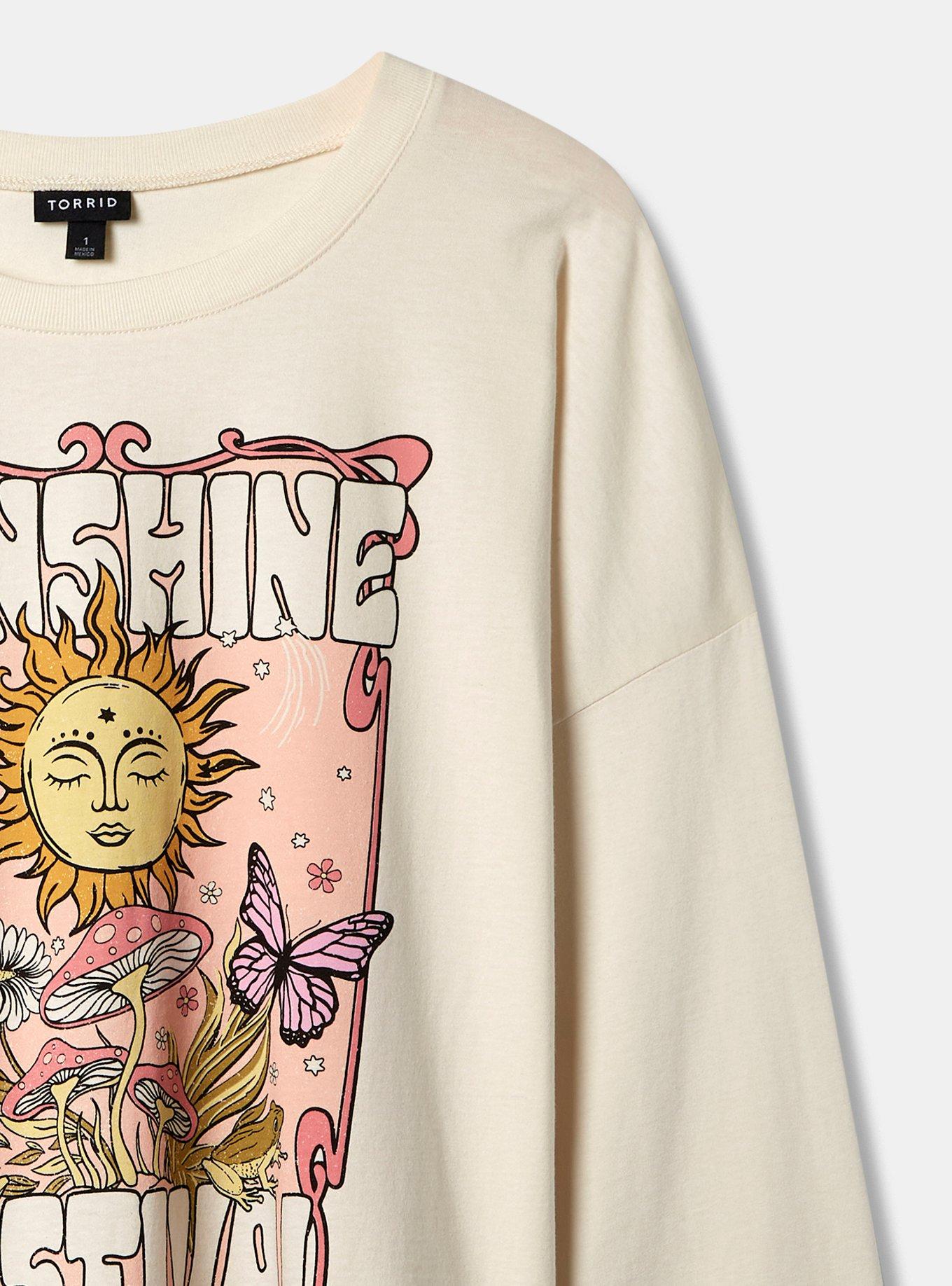 Sunshine Relaxed Fit Cotton Jersey Crew Neck Long Sleeve Crop Tee, CREAM, alternate