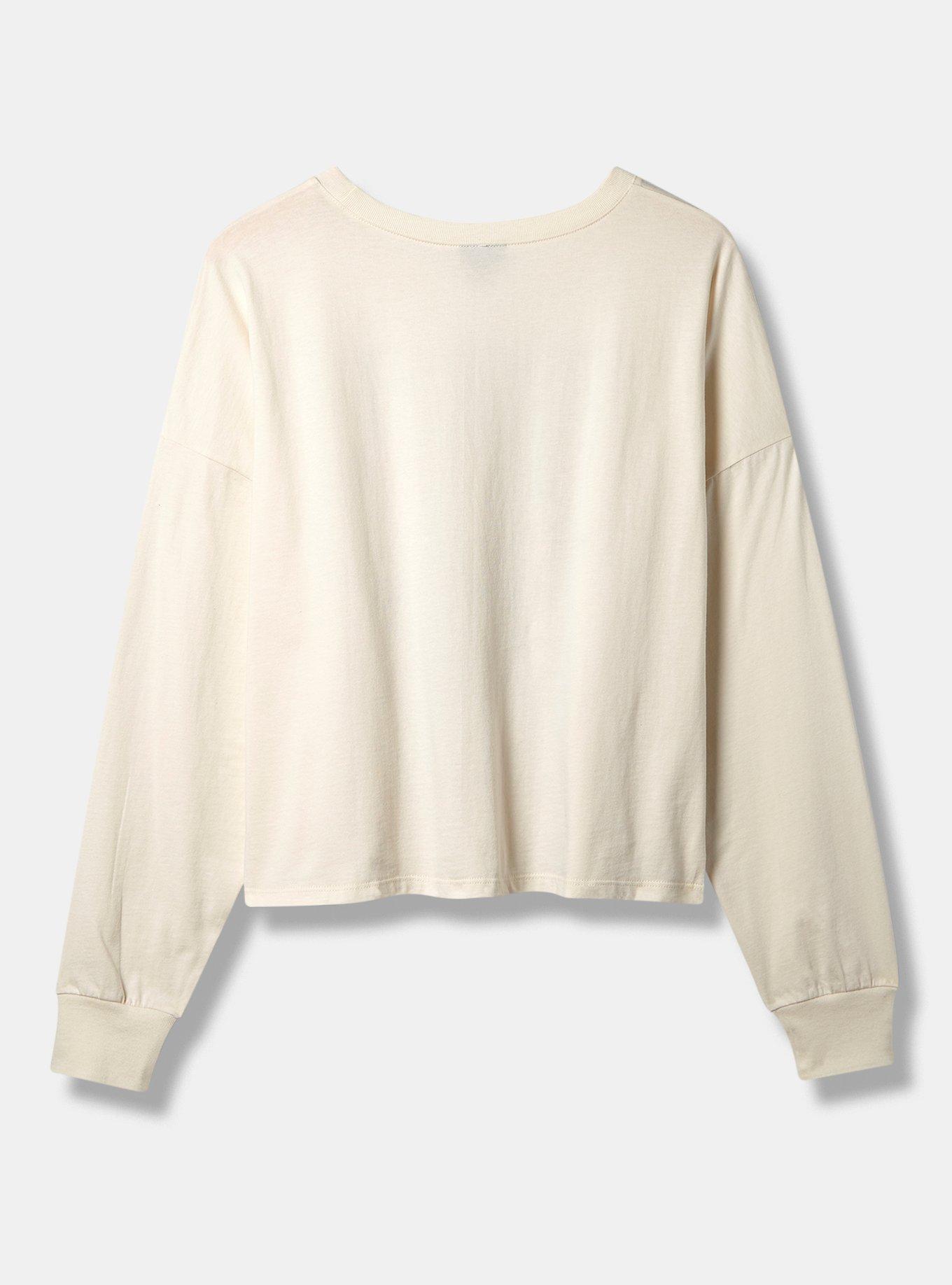 Sunshine Relaxed Fit Cotton Jersey Crew Neck Long Sleeve Crop Tee, CREAM, alternate