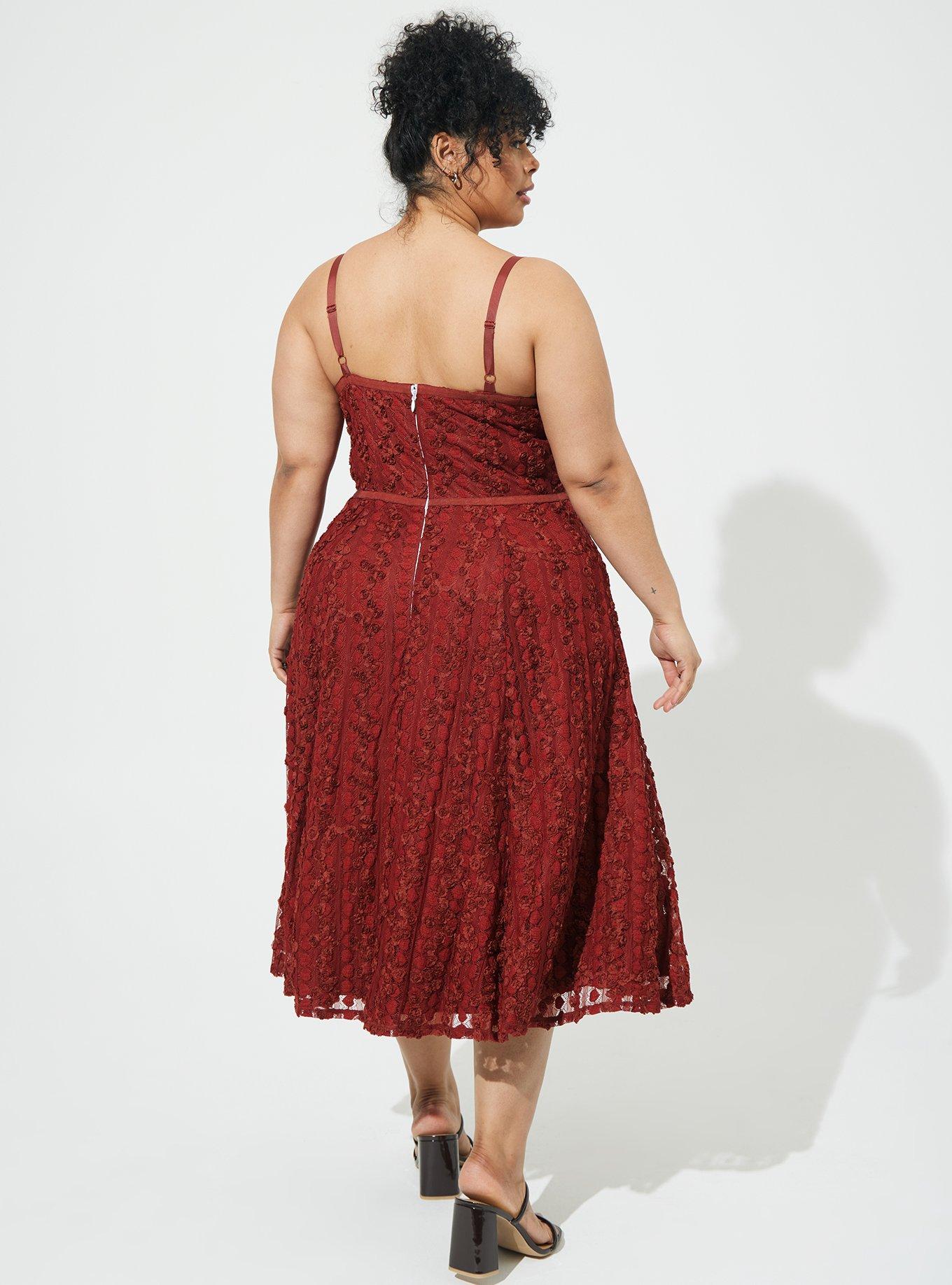 Tea Length Lace Sweetheart Dress, BRICK, alternate