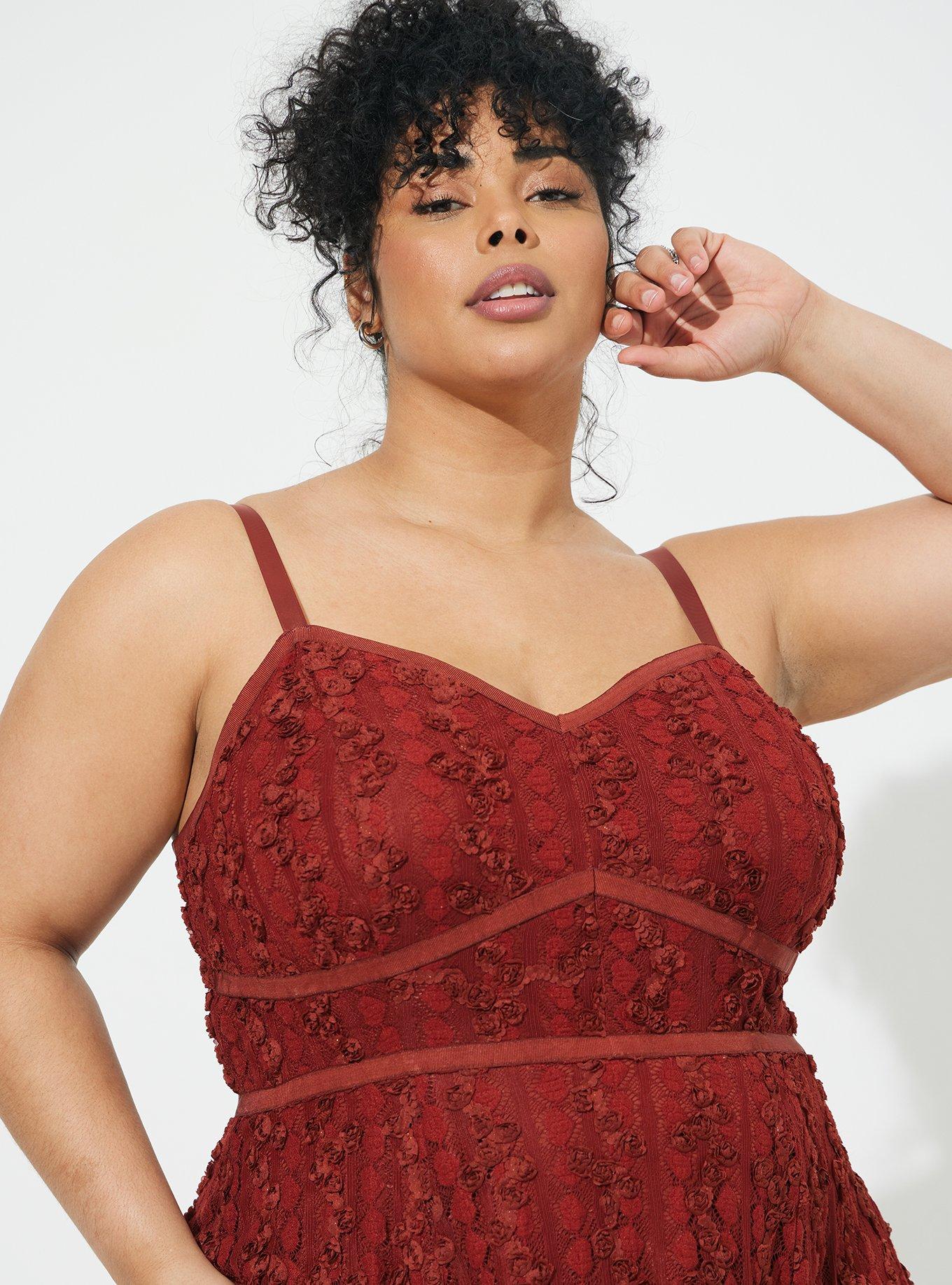 Tea Length Lace Sweetheart Dress, BRICK, alternate