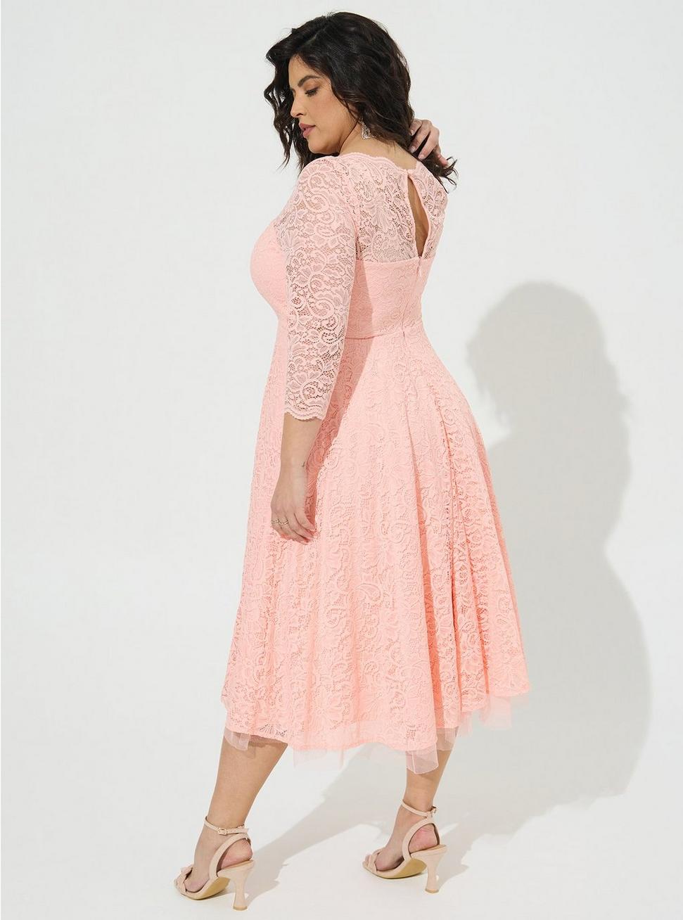 Plus Size Midi Lace Illusion Dress, IMPATIENS PINK KH, alternate