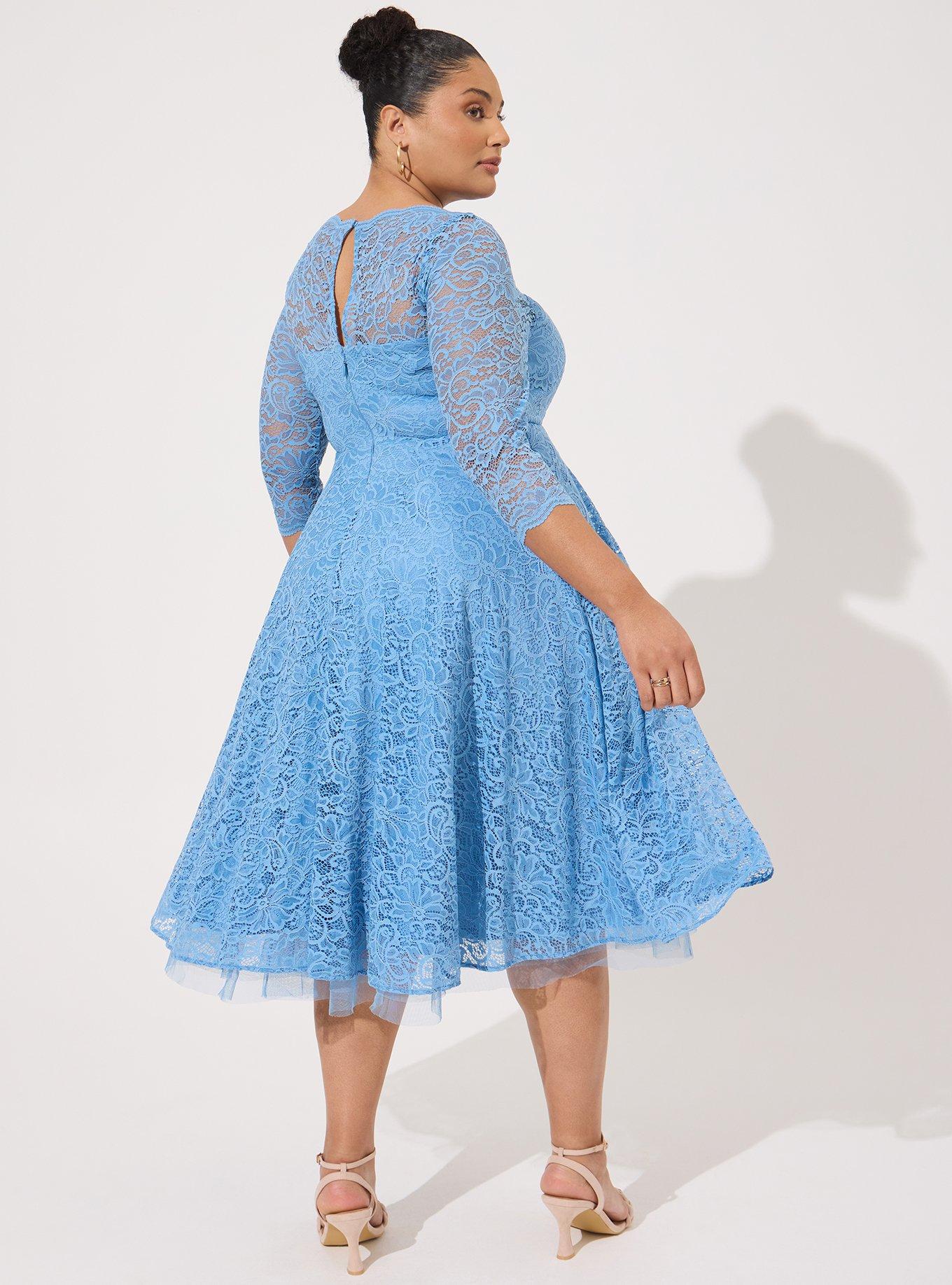 A&N Luxe Ivy - Sky Blue Lace Gown with Plunge Neck & Open Back