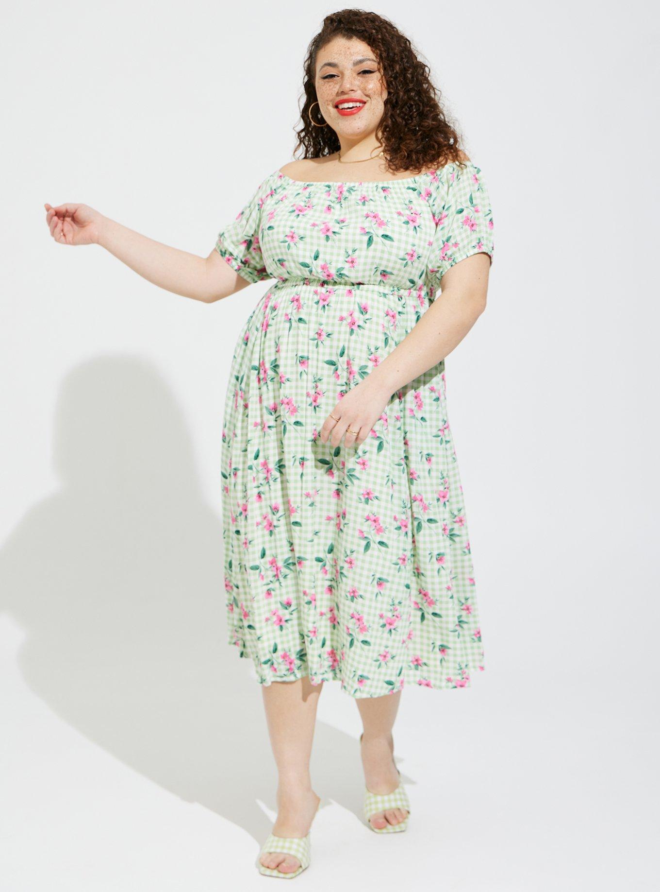 Plus Size - Retro Chic Midi Gauze Puff Sleeve Skater Dress - Torrid