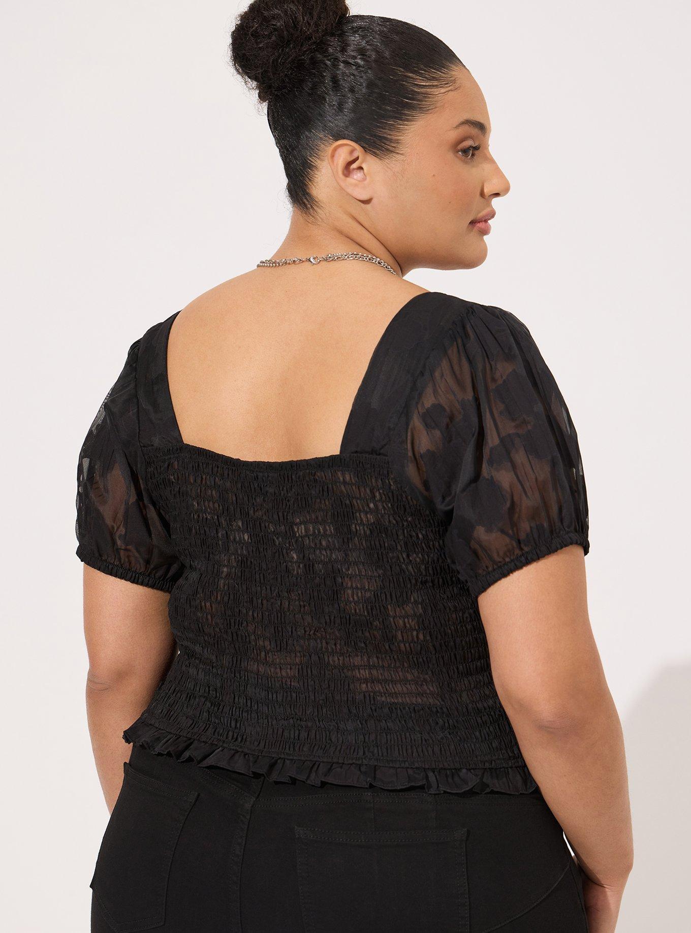 Plus Size - Stretch Mesh Sweetheart Smocked Long Sleeve Top - Torrid