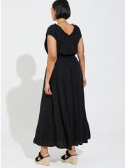 Maxi Textured Woven Double Slit Dress, DEEP BLACK, alternate