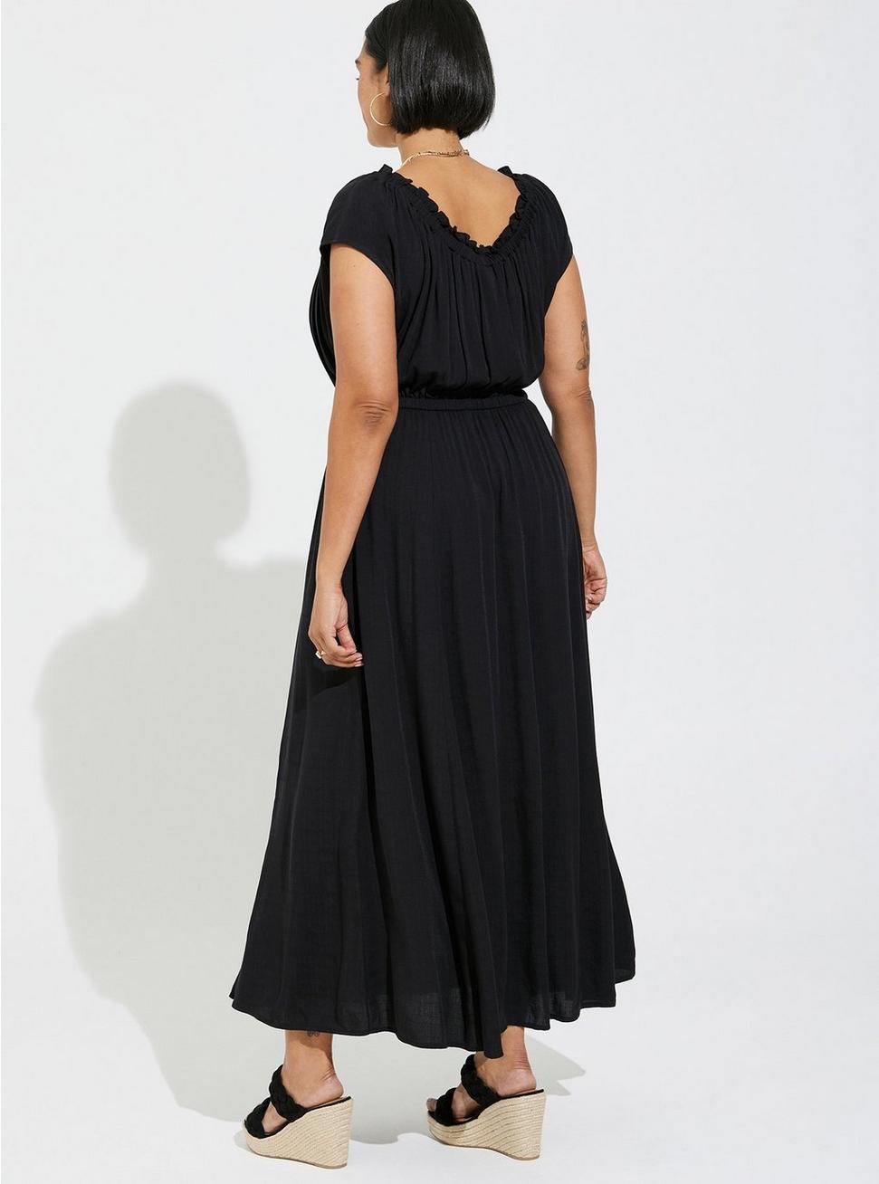 Maxi Textured Woven Double Slit Dress, DEEP BLACK, alternate