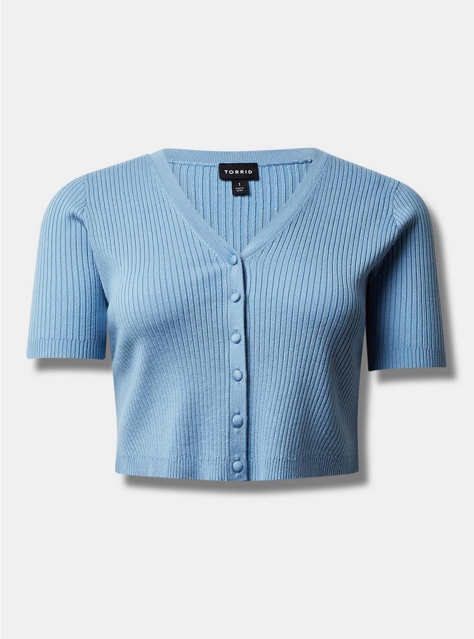 Ribbed Shrug Short Sleeve Sweater, BLISSFUL BLUE, hi-res