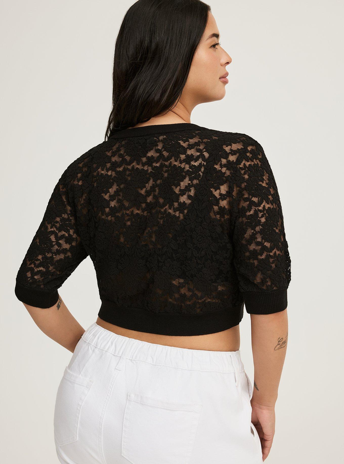 Lace Cropped Shrug Button Front Sweater