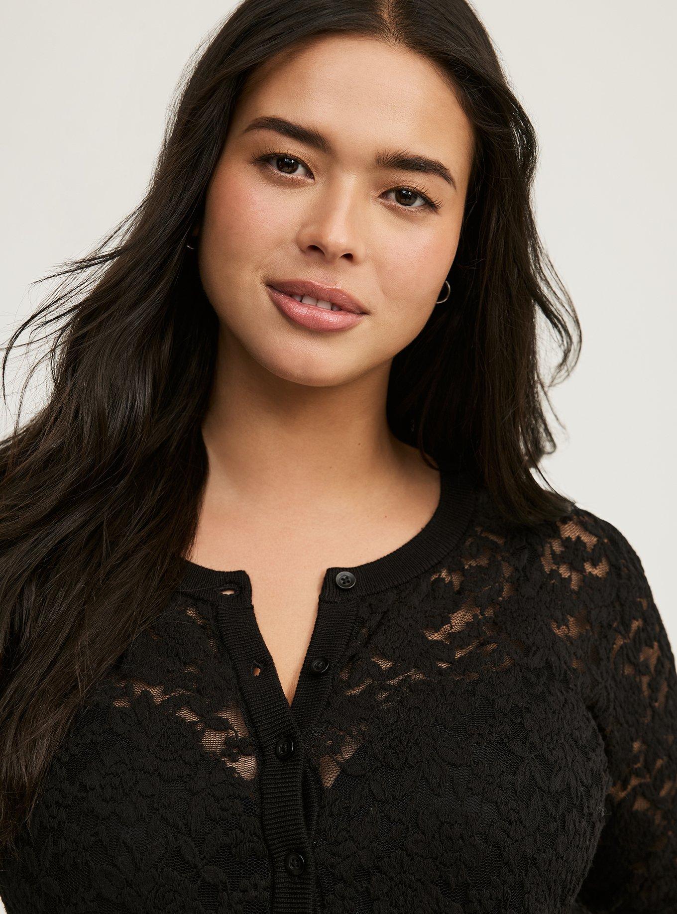 Lace Cropped Shrug Button Front Sweater