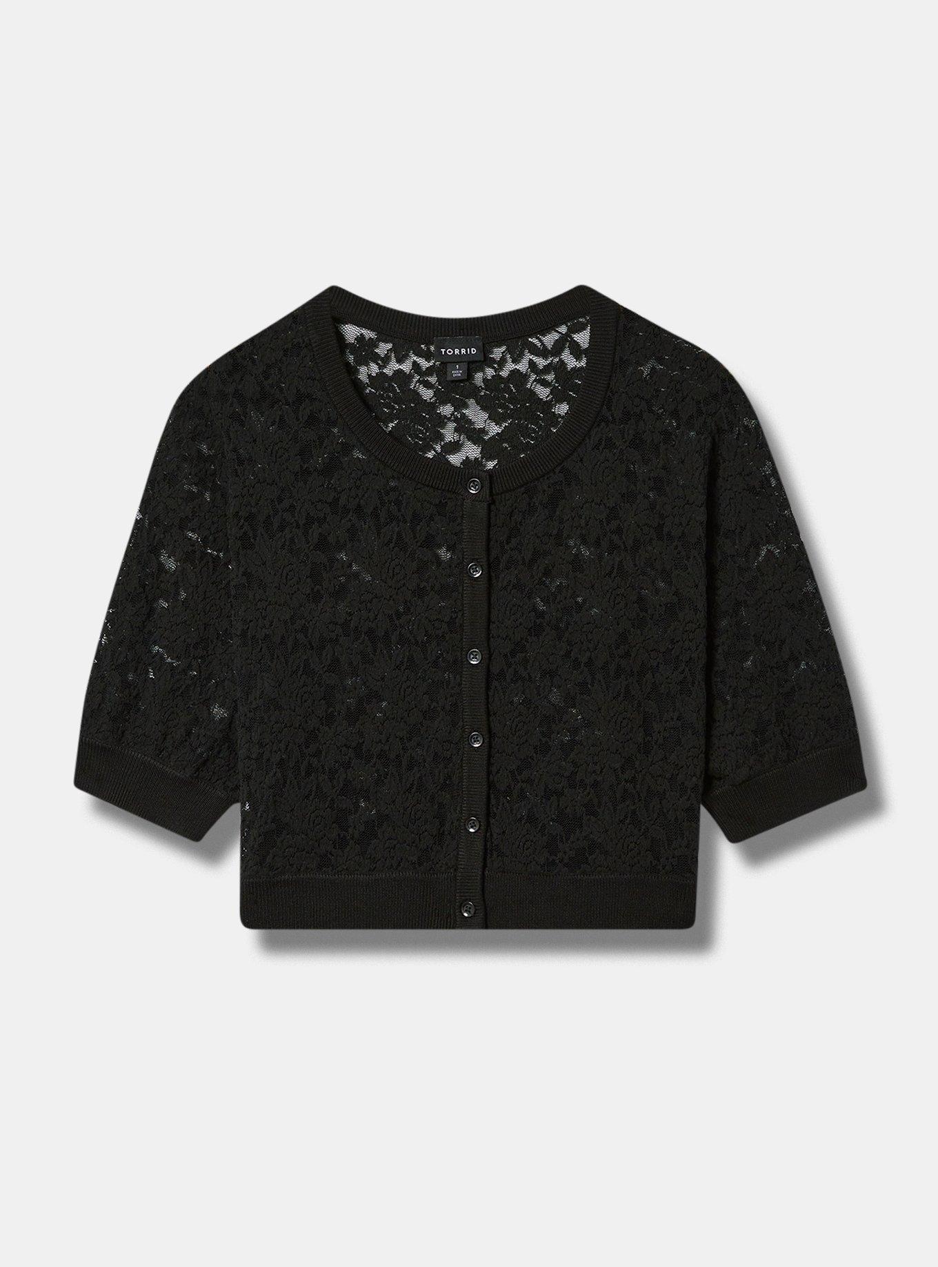 Lace Cropped Shrug Button Front Sweater