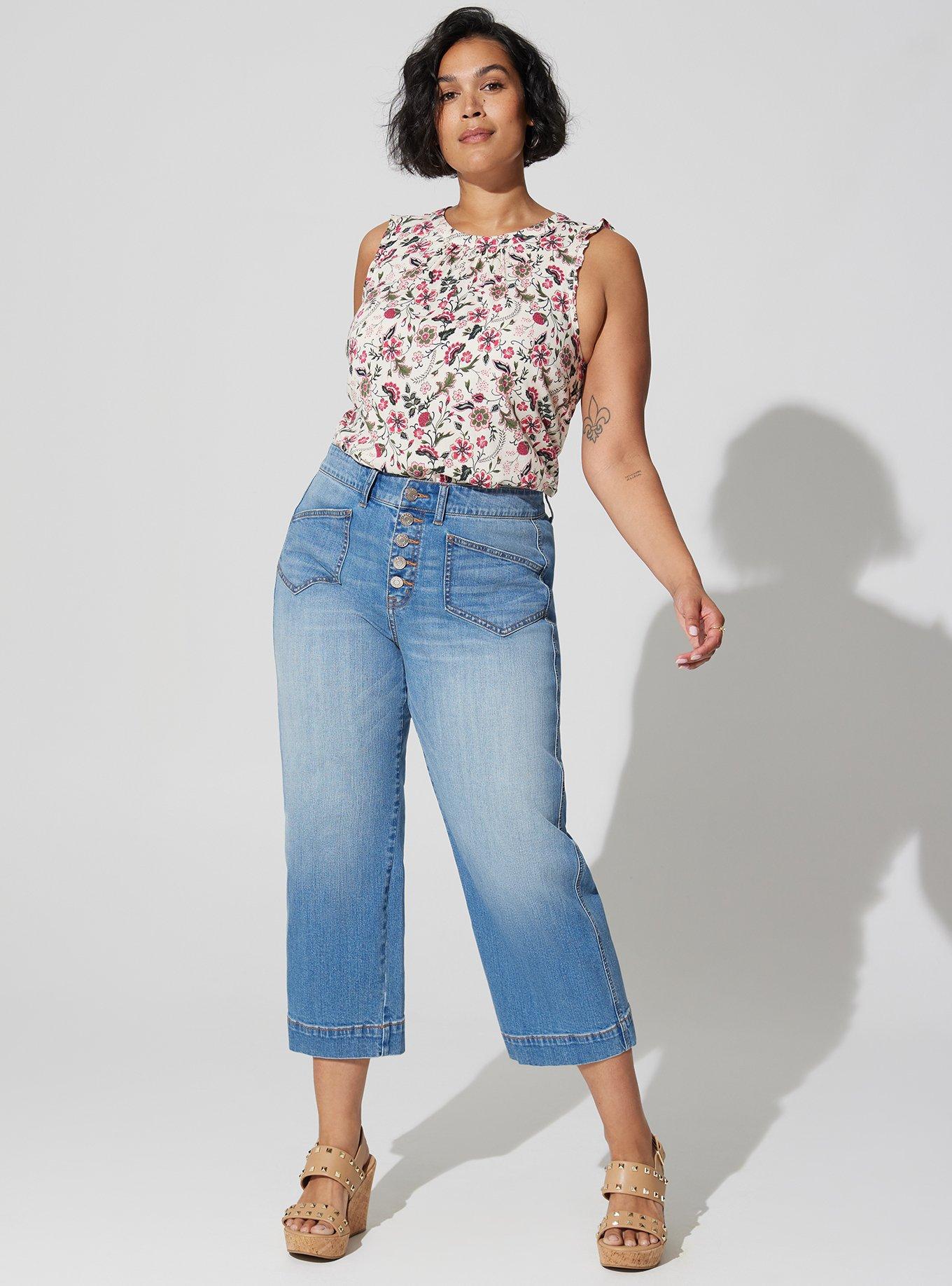 Plus size wide leg cropped jeans sale