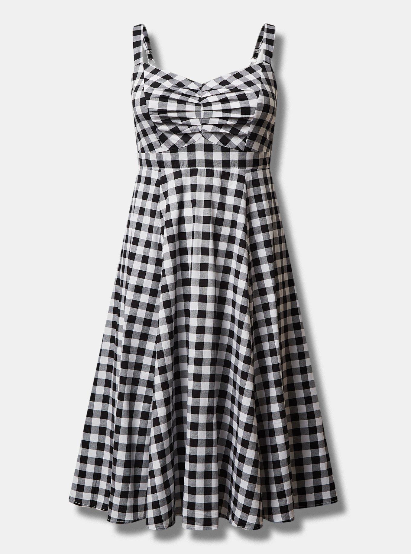 torrid, Dresses, Torrid Plus Size Black Gingham Plaid Midi Poplin  Sweetheart Shirred Dress