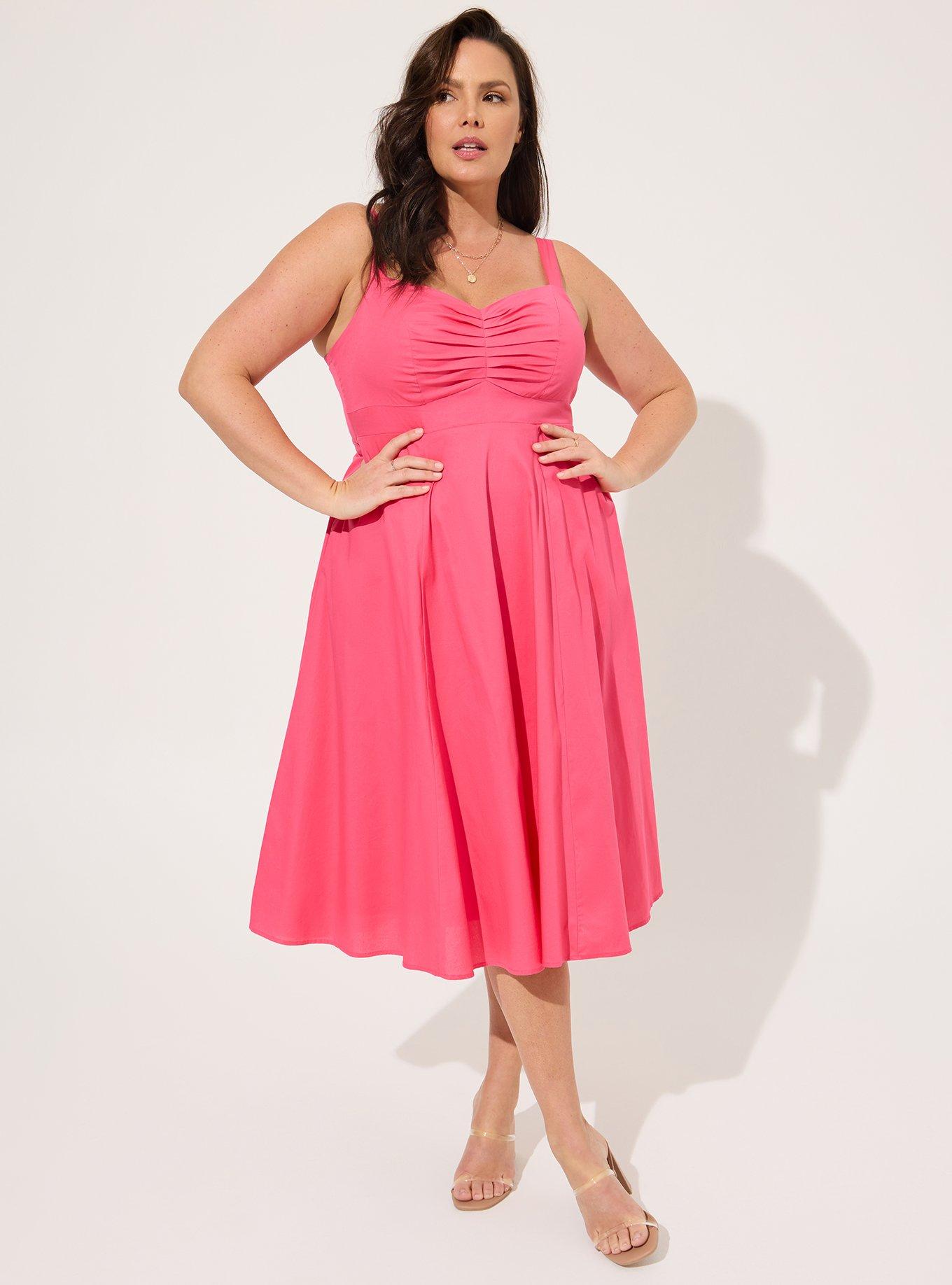 Plus Size - Midi Poplin Sweetheart Shirred Dress - Torrid