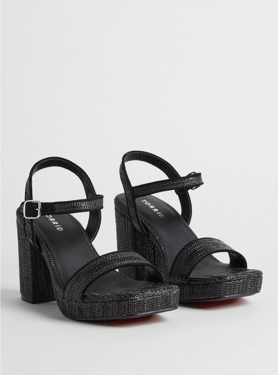 Raffia Platform Heel Sandal (WW), BLACK, hi-res