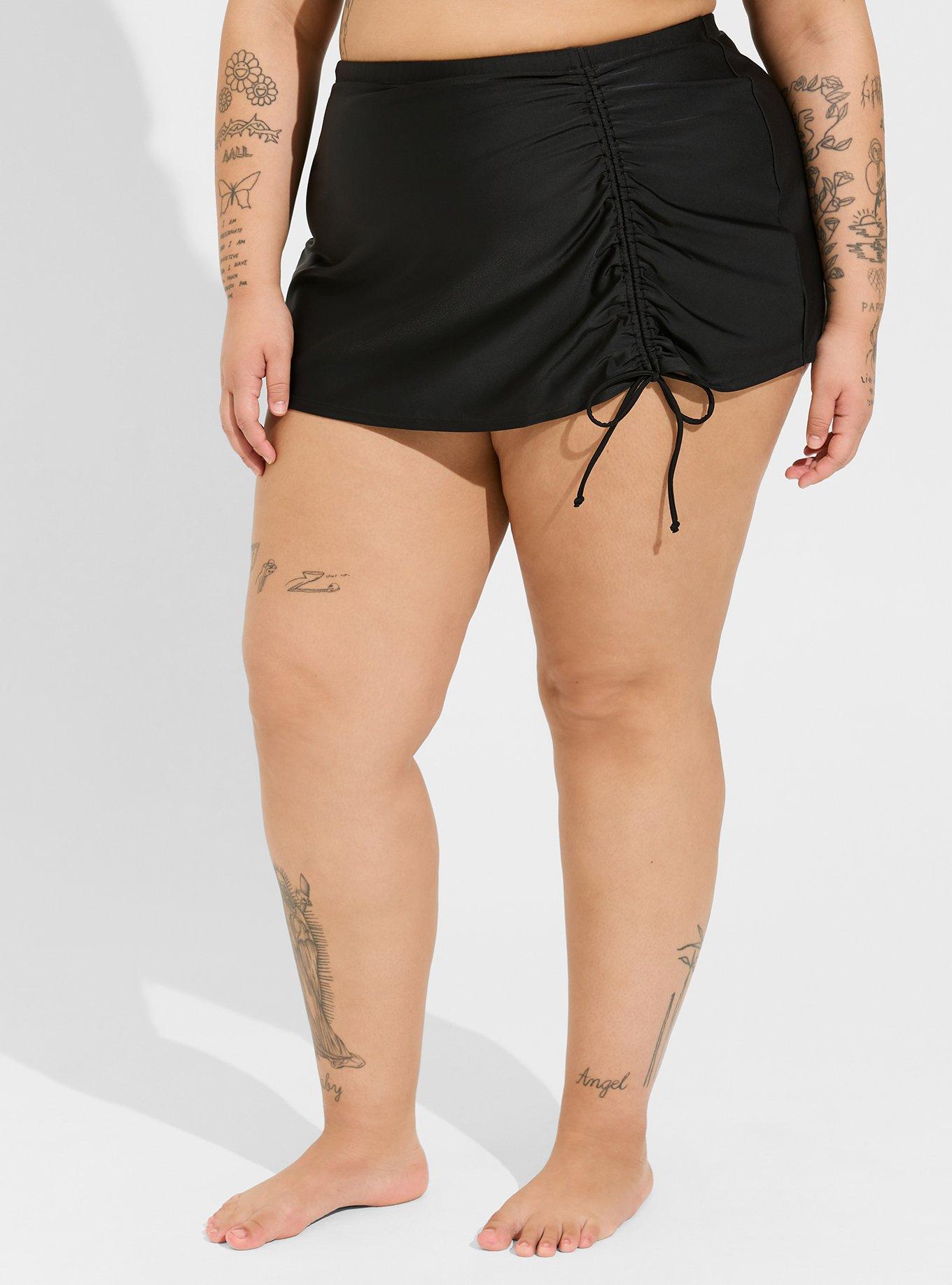 High Rise Adjustable Front Swim Skirt With Brief