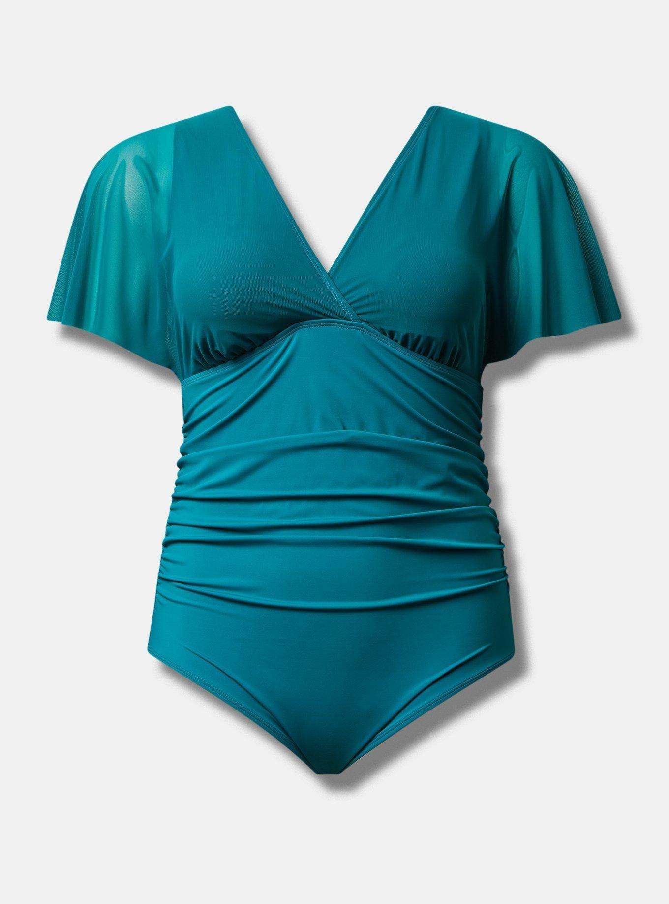 Plus Size Wireless Mesh Flutter Sleeve One Piece Swimsuit Torrid