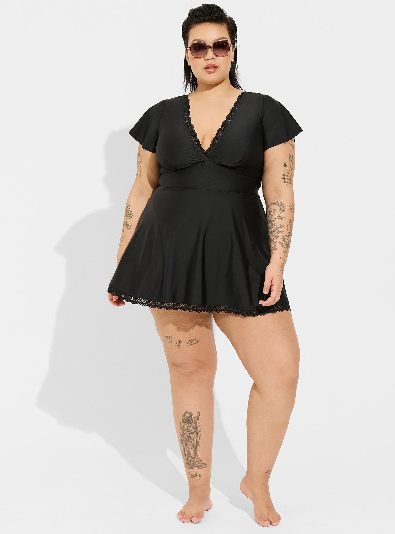 Plus Size Wireless Mid Flutter Sleeve Swim Dress With Brief Torrid