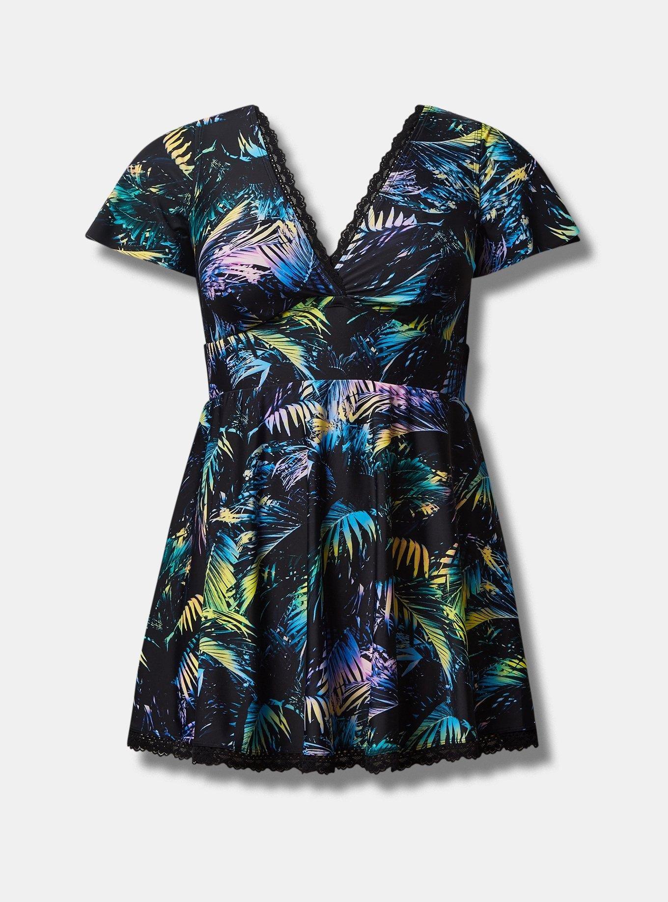 Plus Size Wireless Mid Flutter Sleeve Swim Dress With Brief Torrid