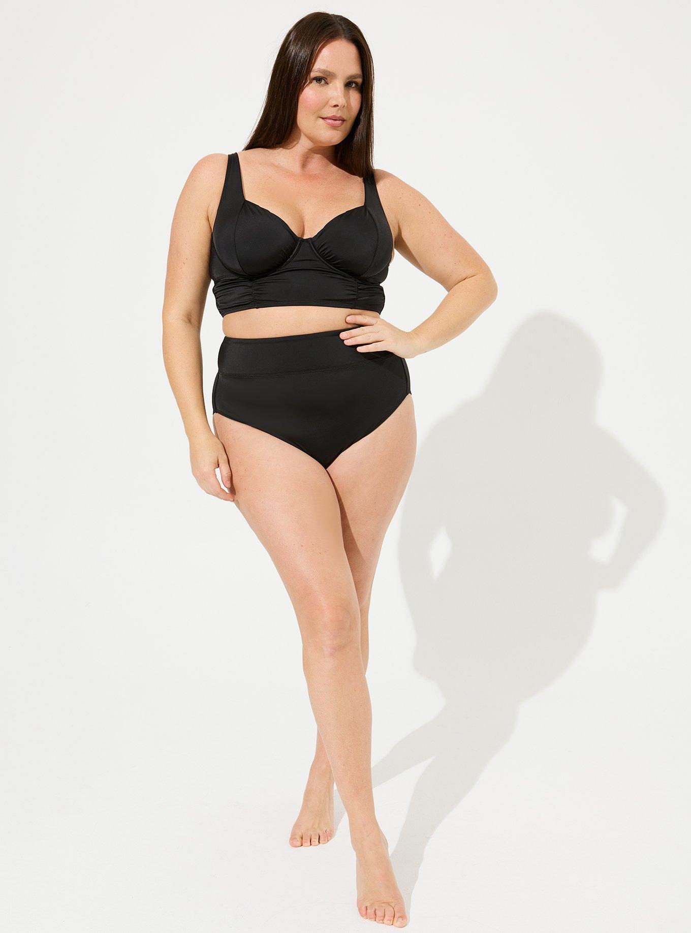 Underwire Unlined Demi Midkini Top, DEEP BLACK, alternate