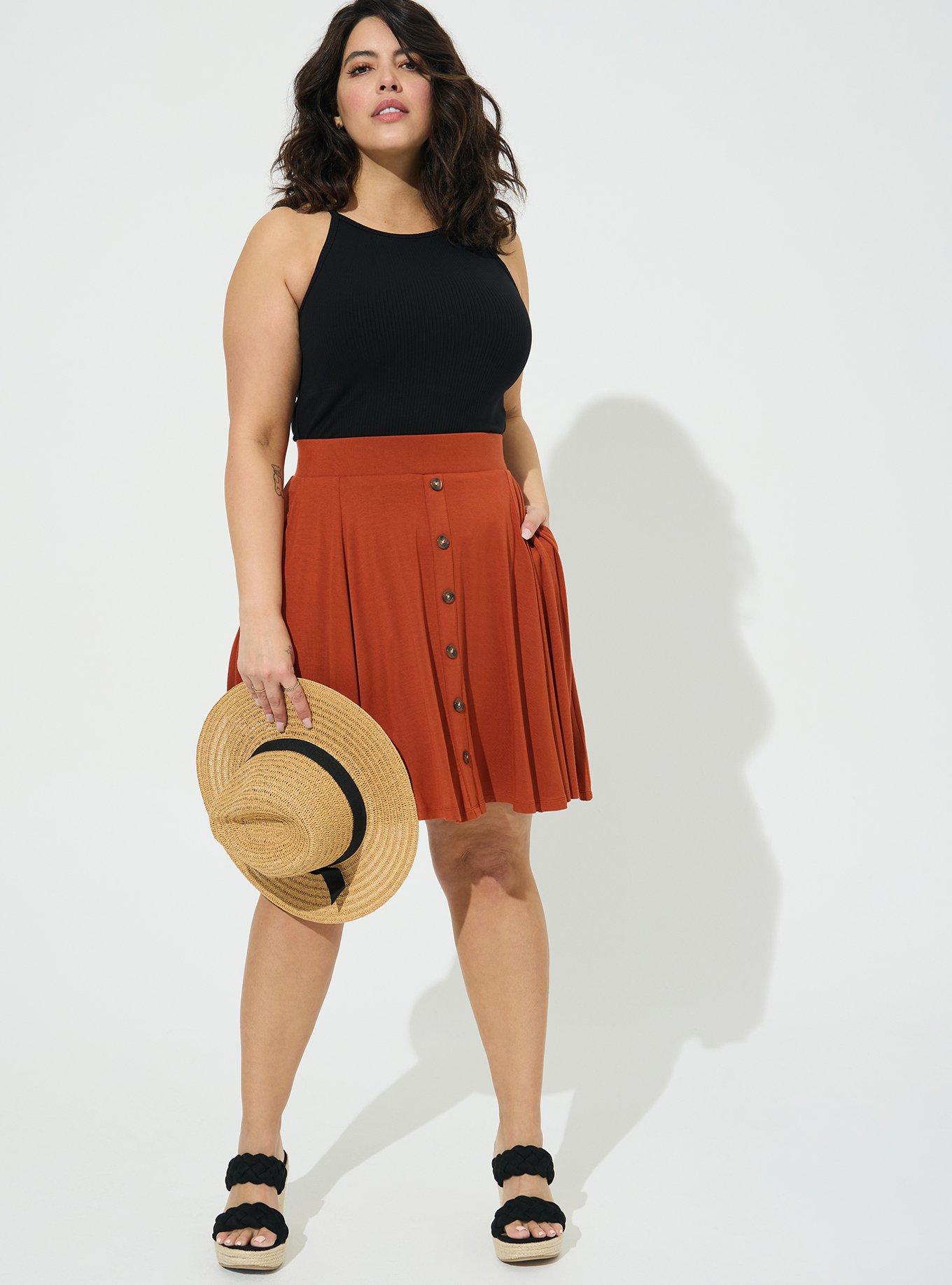 Plus Size - Mini Super Soft Button Up Skater Skirt - Torrid