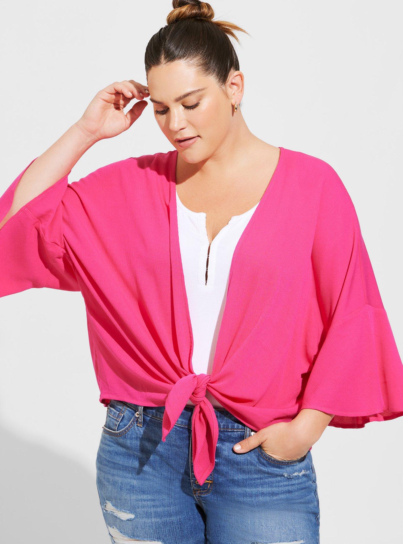 Plus Size - Washable Gauze Tie Front Crop Kimono - Torrid