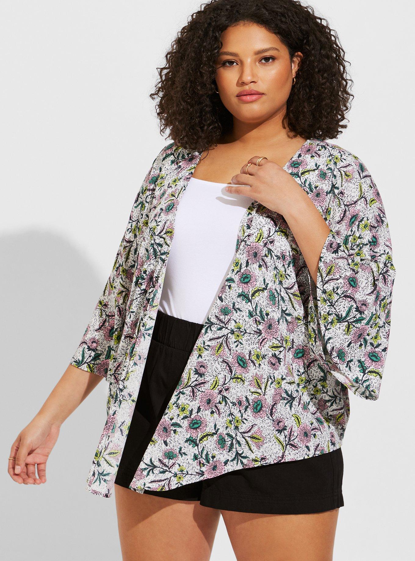 Plus Size - Washable Gauze Tie Front Crop Kimono - Torrid