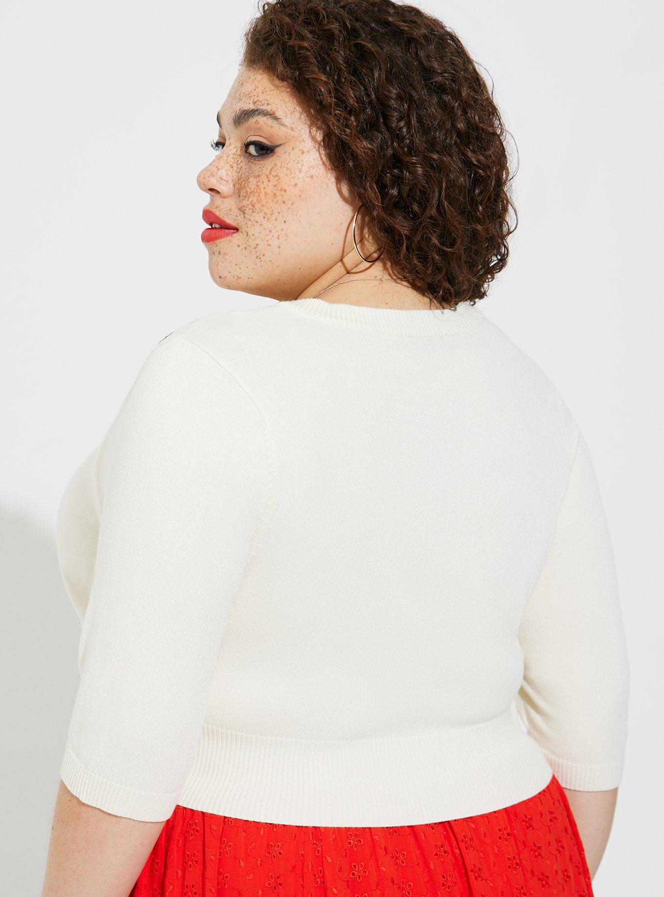 Plus Size - Retro Cropped Cardigan Embroidered Sweater - Torrid