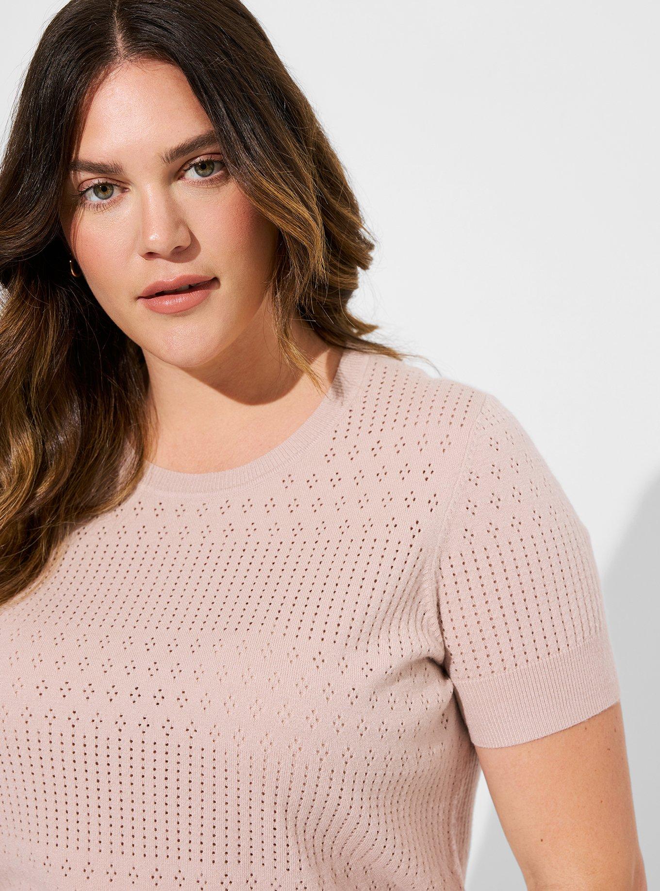 Plus Size - Pointelle Pullover Short Sleeve Sweater - Torrid