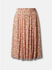 Plus Size Tea Length Washable Gauze Smocked Waist Skirt, SUNSHINE FLORAL, hi-res
