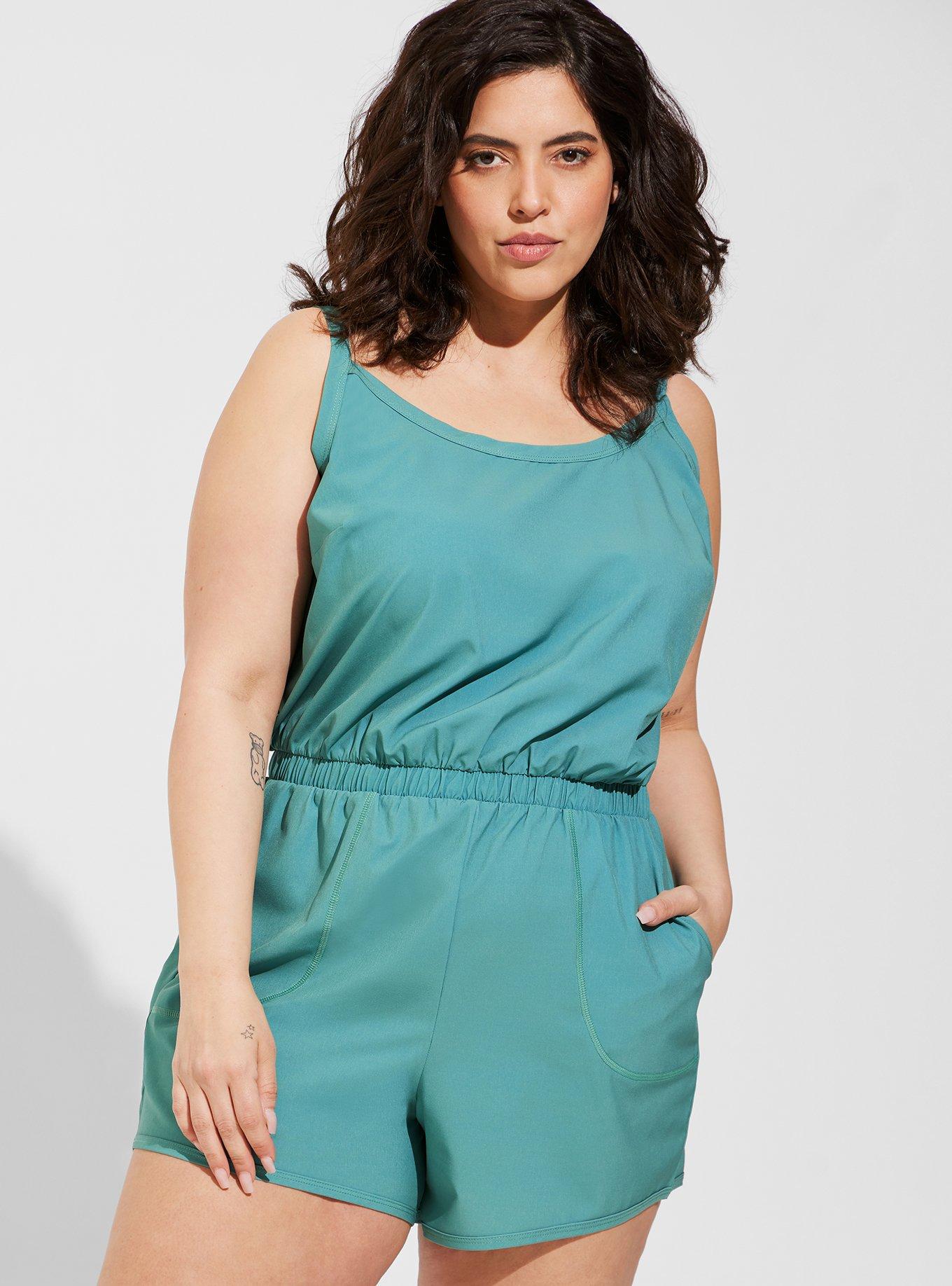 Stretch Woven Active Romper With Pockets