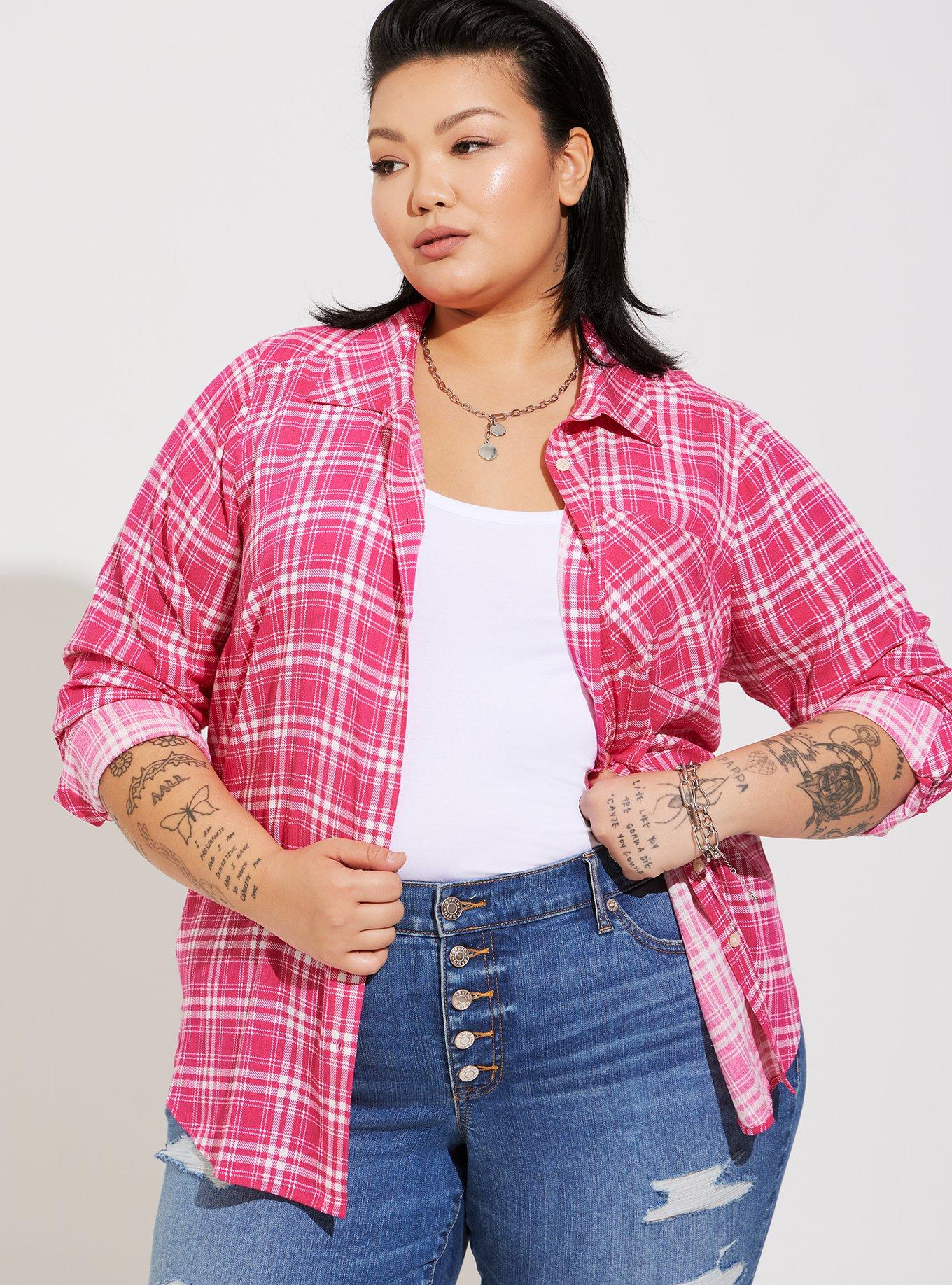 Plus Size Lizzie Washable Crinkle Gauze Button Up Long Sleeve Shirt