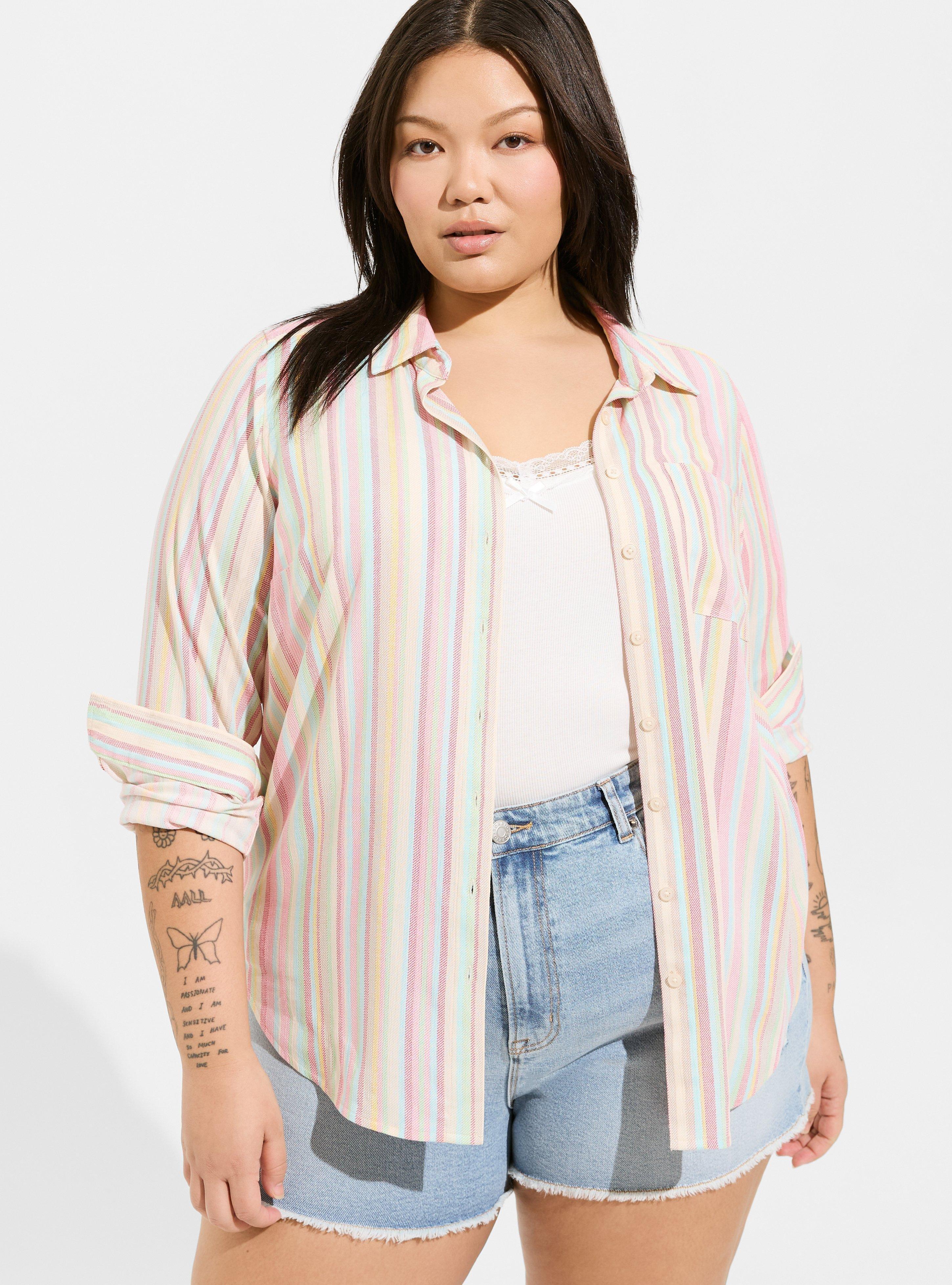 Plus Size - Lizzie Washable Crinkle Gauze Button Up Long Sleeve Shirt ...