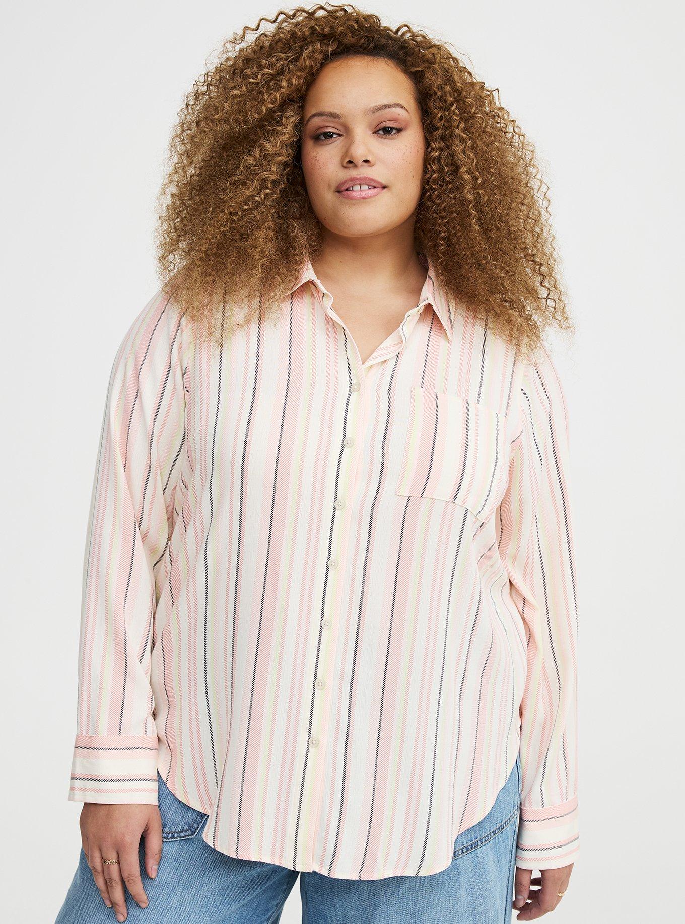 Lizzie Button-Up Shirt, CASEY STRIPE IVORY, hi-res