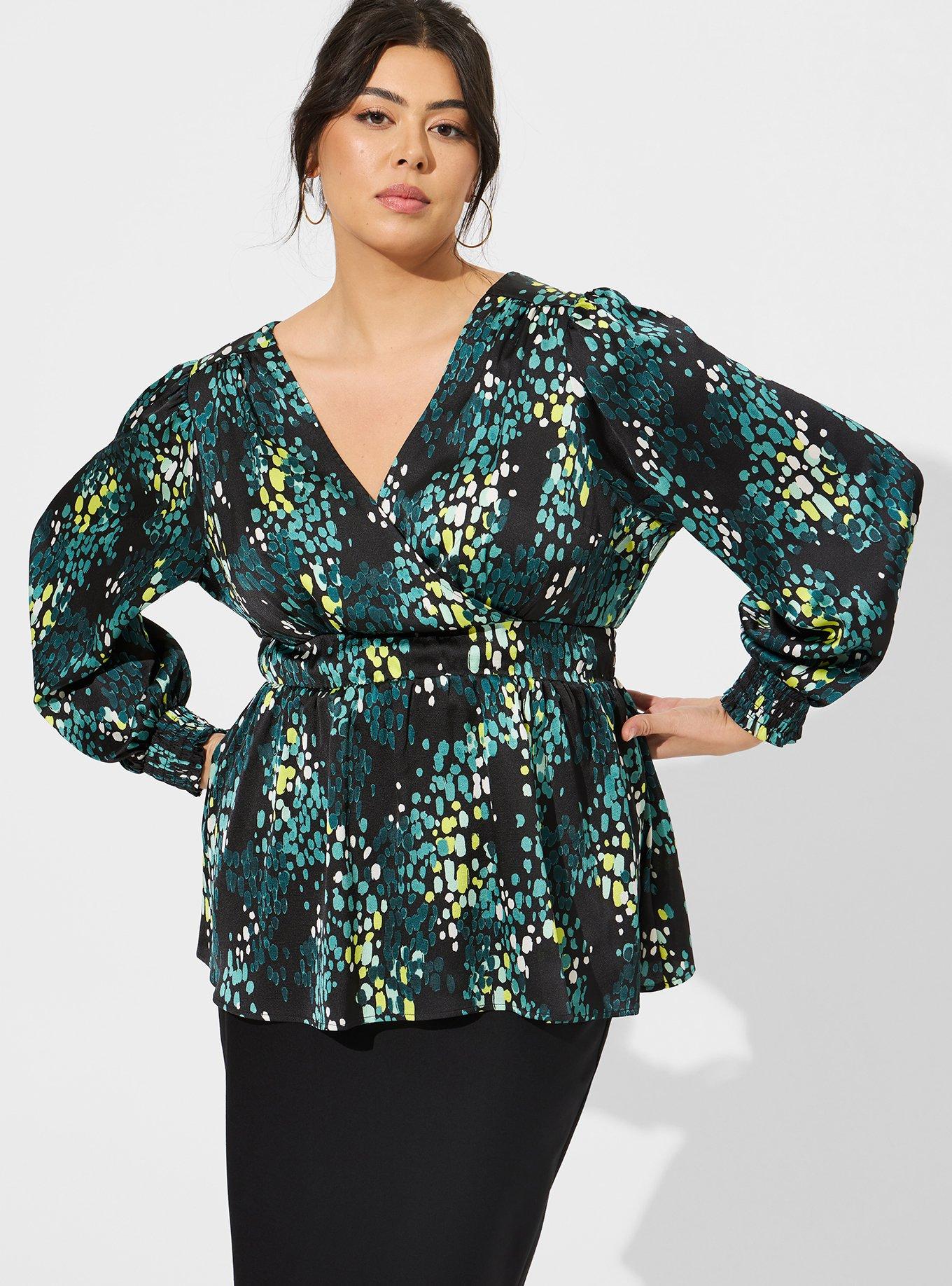 Green Extreme Oversized Satin Plunge Tie Waist Blouse