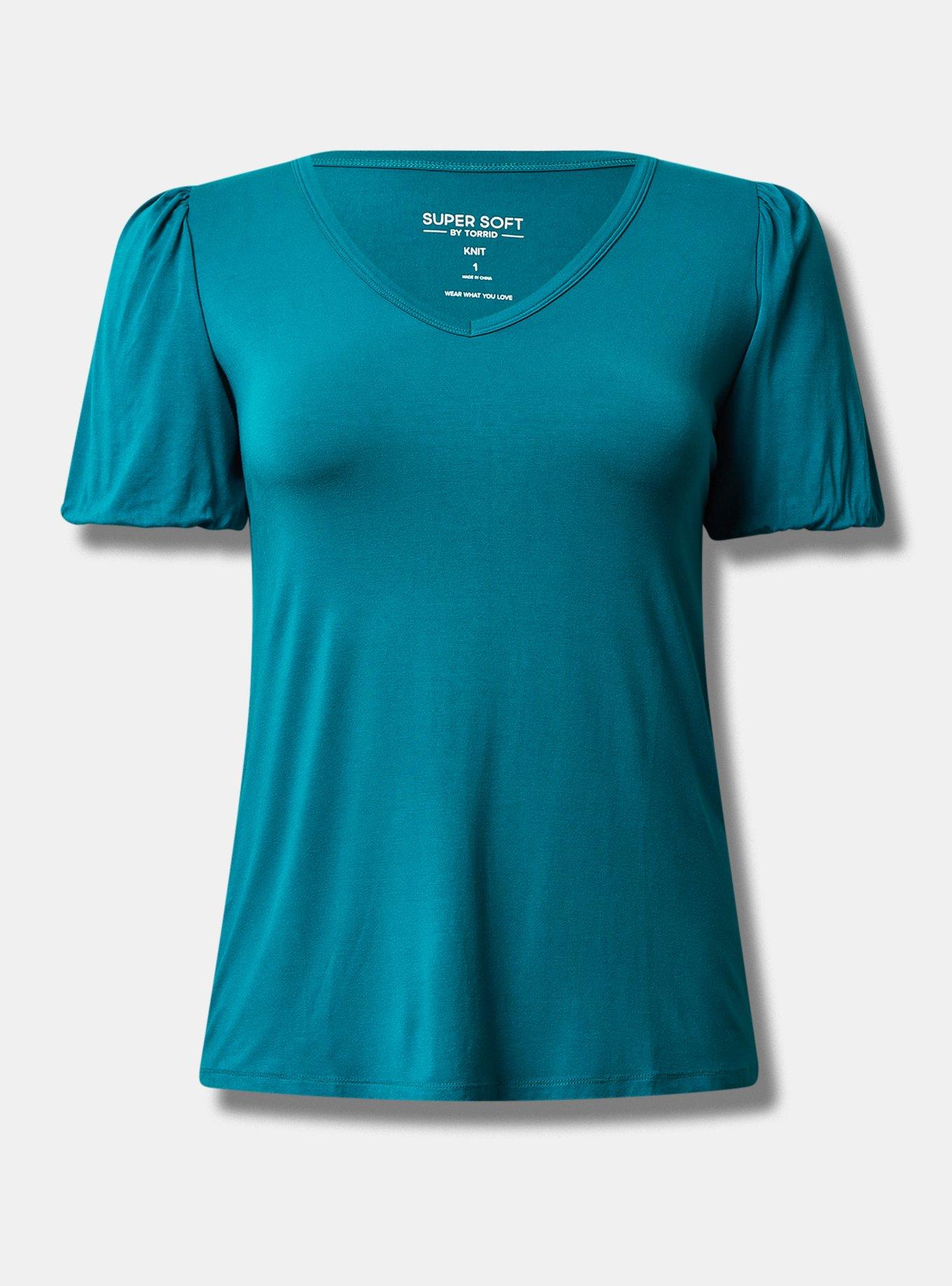 Super Soft V-Neck Smocked Cuff Puff Sleeve Sleeve Tee, FANFARE, hi-res