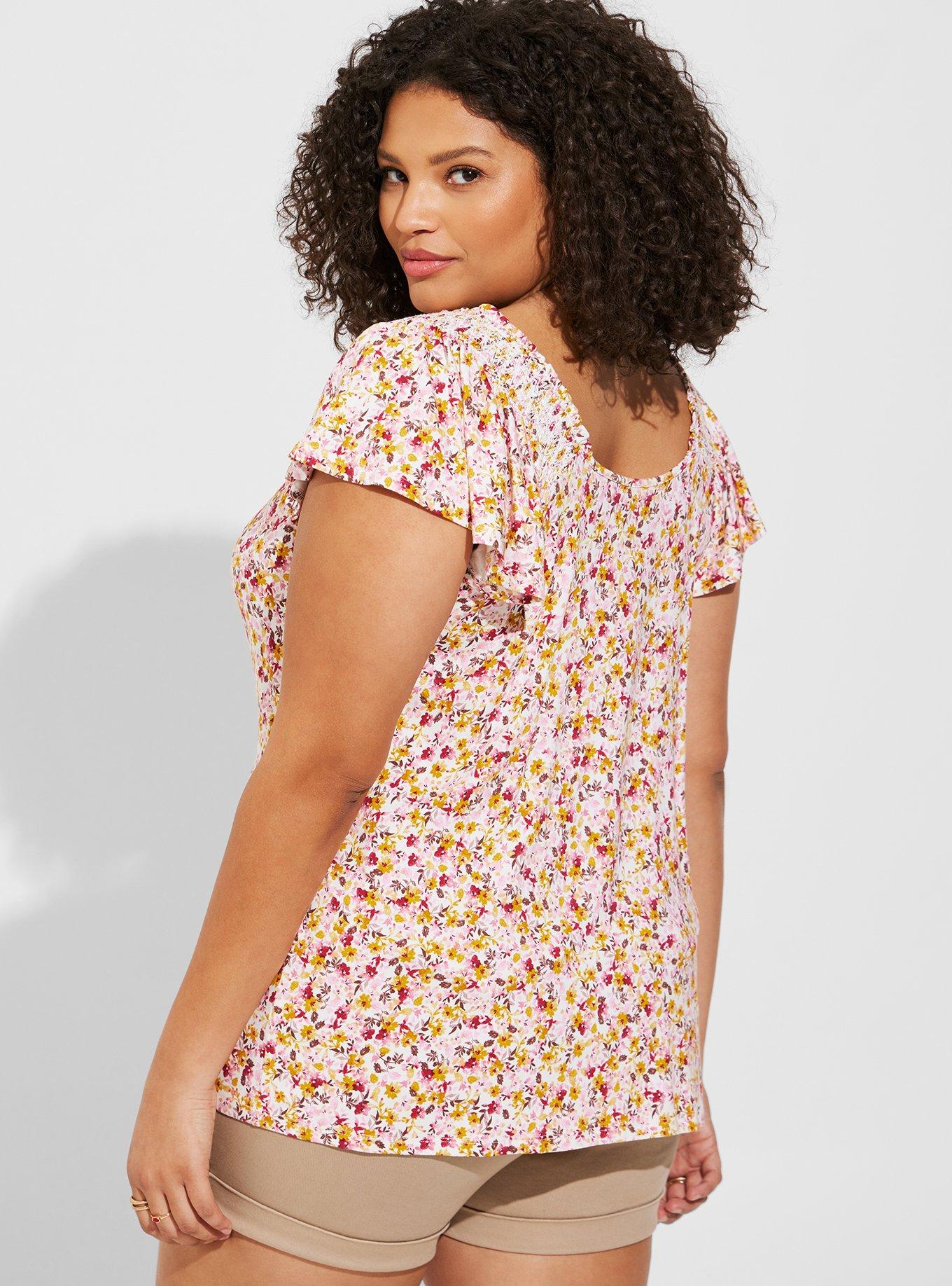Super Soft Smocked Flutter Sleeve Top, FLORAL, alternate