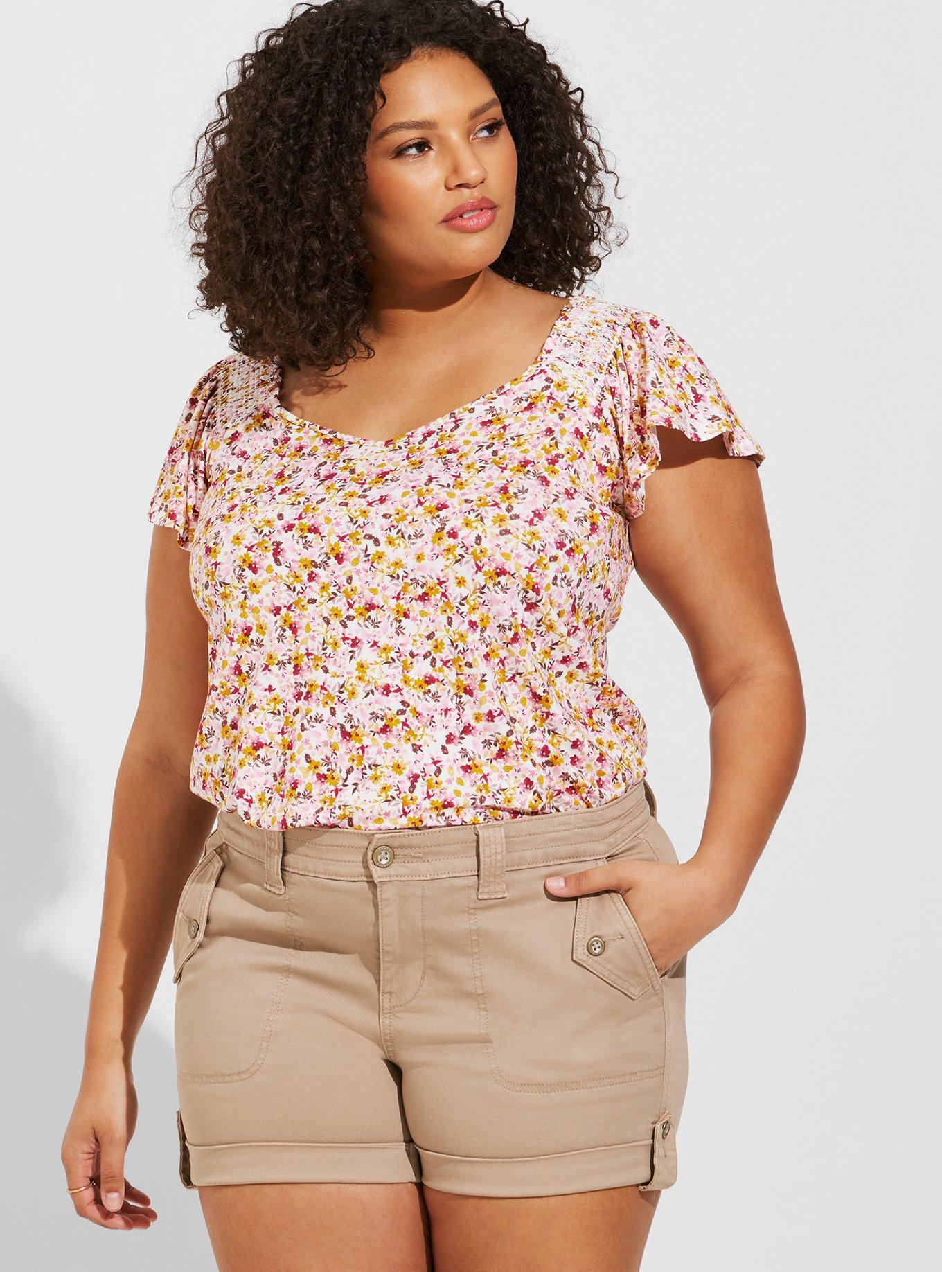 Super Soft Smocked Flutter Sleeve Top, FLORAL, hi-res