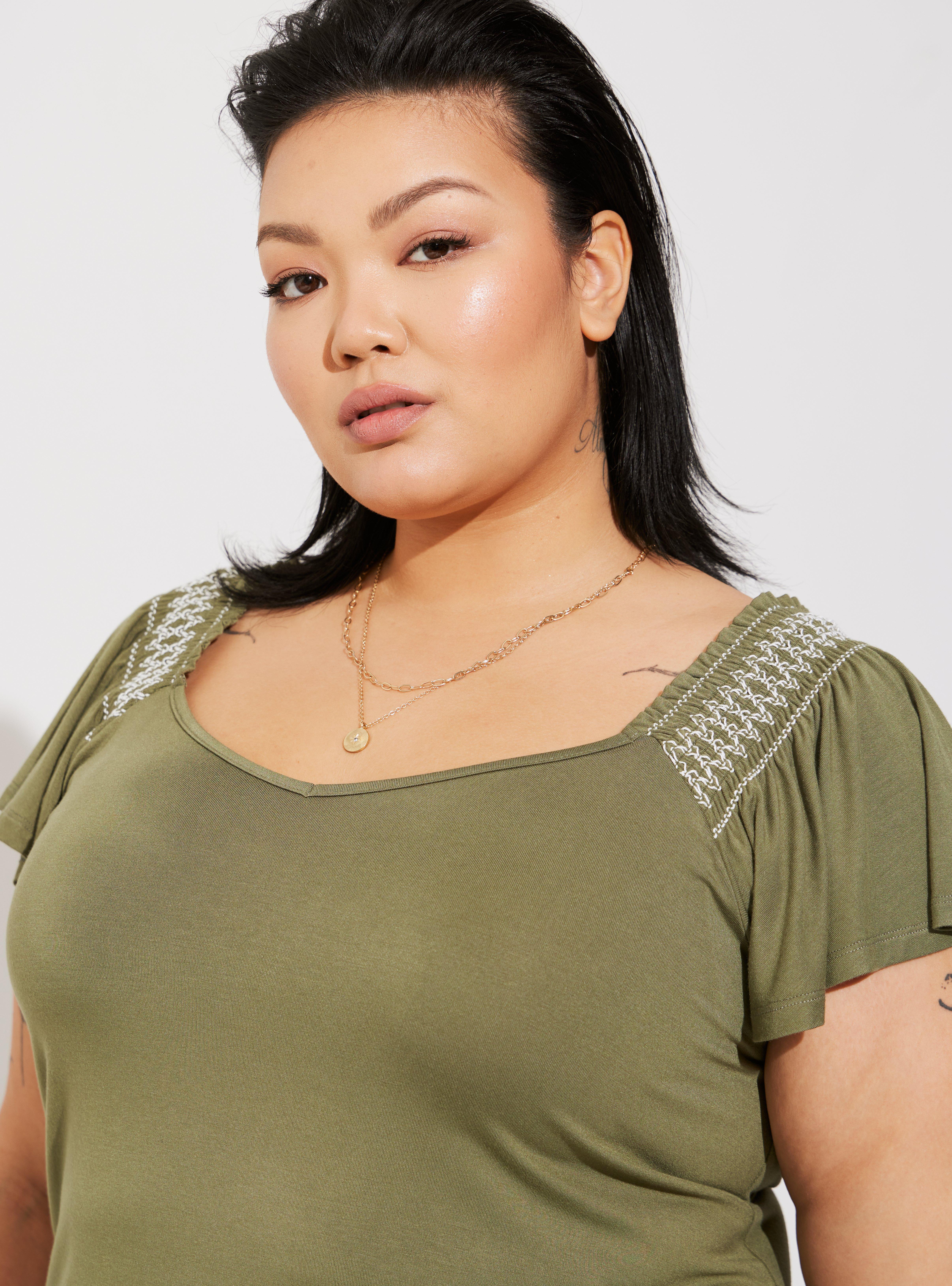Super Soft Smocked Flutter Sleeve Top, OLIVINE, alternate