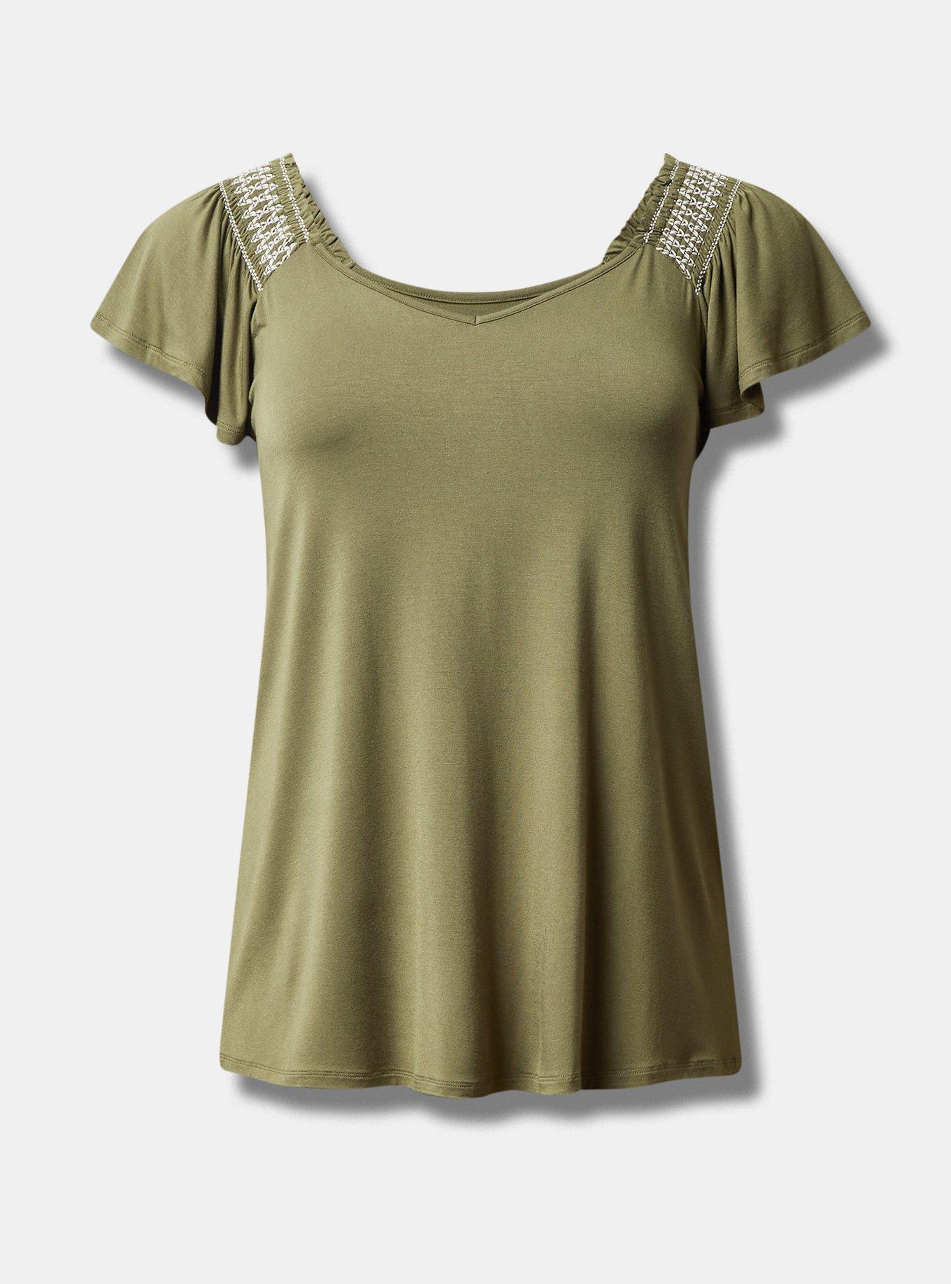 Super Soft Smocked Flutter Sleeve Top, OLIVINE, hi-res