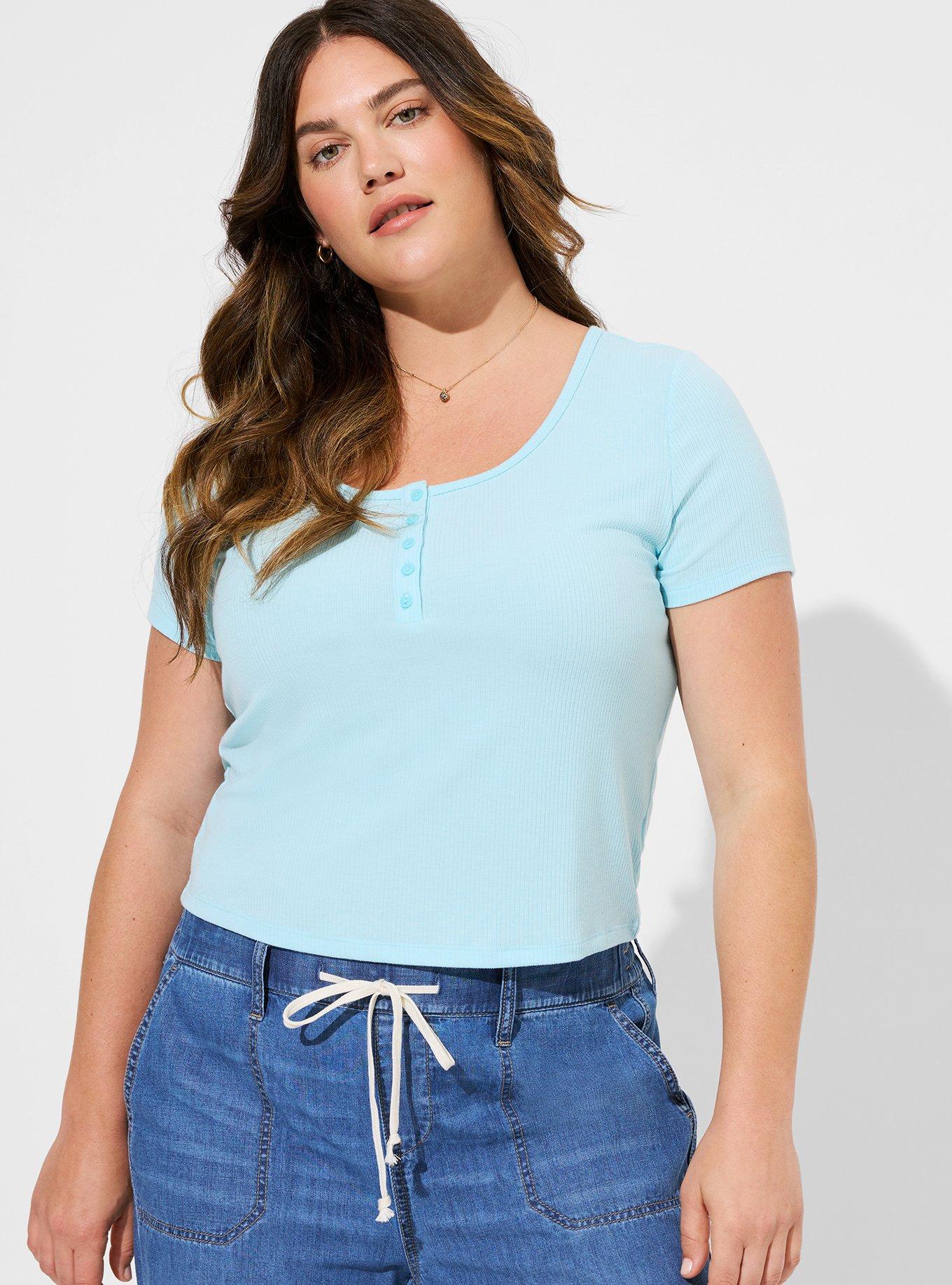Plus Size Fitted Super Soft Rib Scoop Neck Henley Baby Tee Torrid