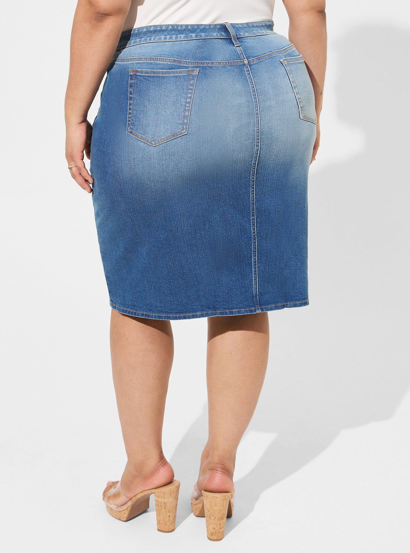 Plus Size Midi Denim Button Front Skirt Torrid