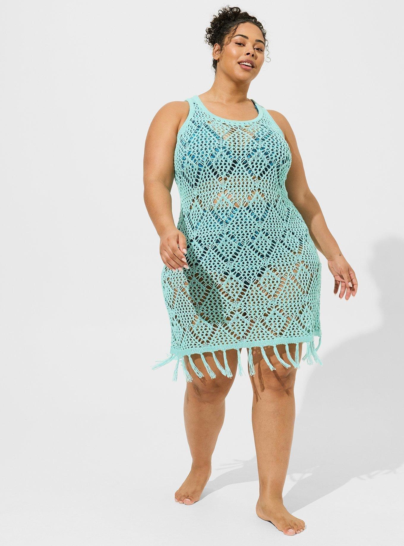 Plus Size - Retro Wireless Ruched Cup Swim Dress - Long Length