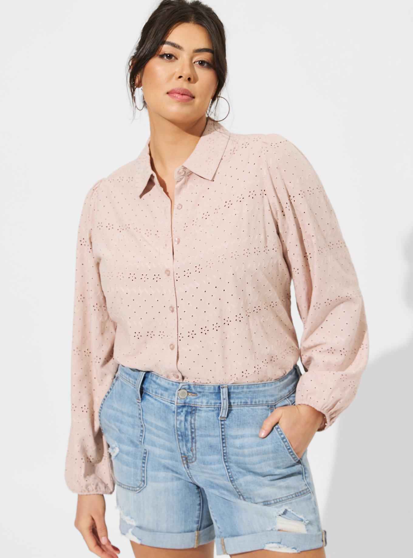 Eyelet Button Up Long Sleeve Shirt