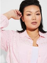 Eyelet Button Up Long Sleeve Shirt, ORCHID PINK, alternate