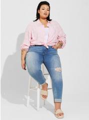 Eyelet Button Up Long Sleeve Shirt, ORCHID PINK, hi-res