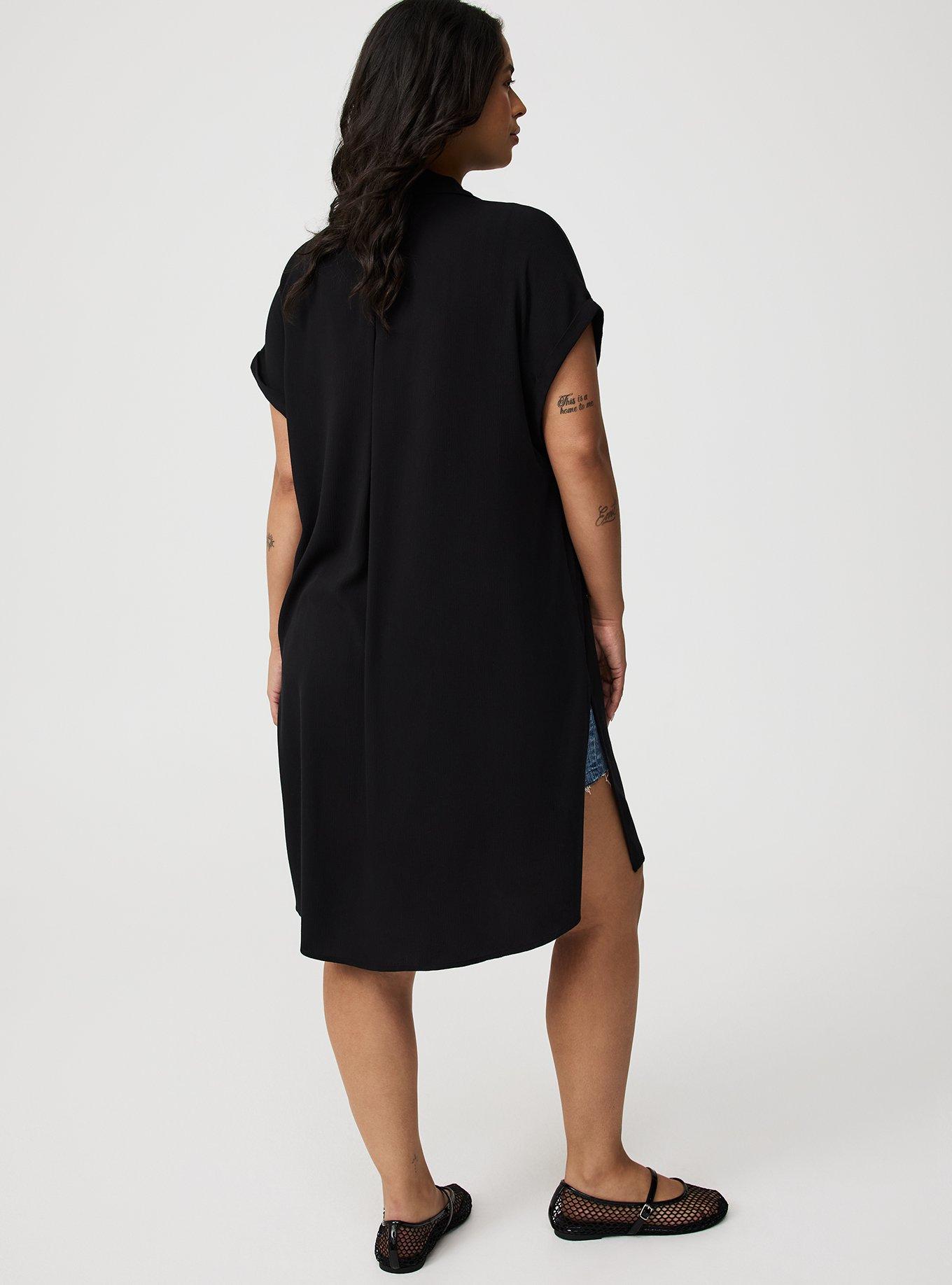 Washable Crinkle Gauze Drop Shoulder Short Sleeve Button Up Tunic
