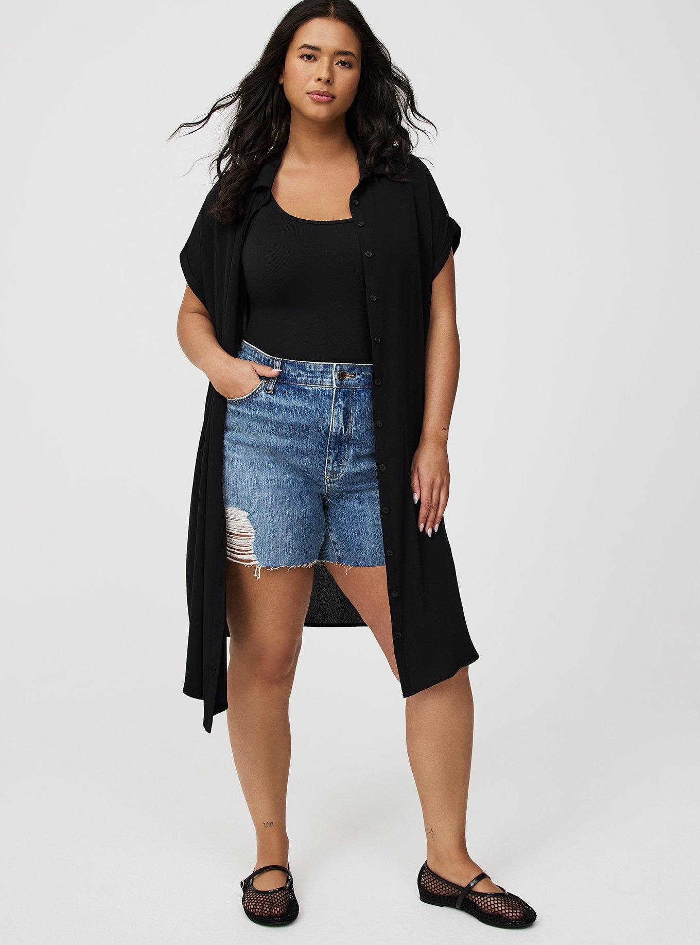 Washable Crinkle Gauze Drop Shoulder Short Sleeve Button Up Tunic