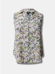 Harper Georgette Collared Sleeveless Blouse, CHESSIE LINEWORK FLORAL, hi-res
